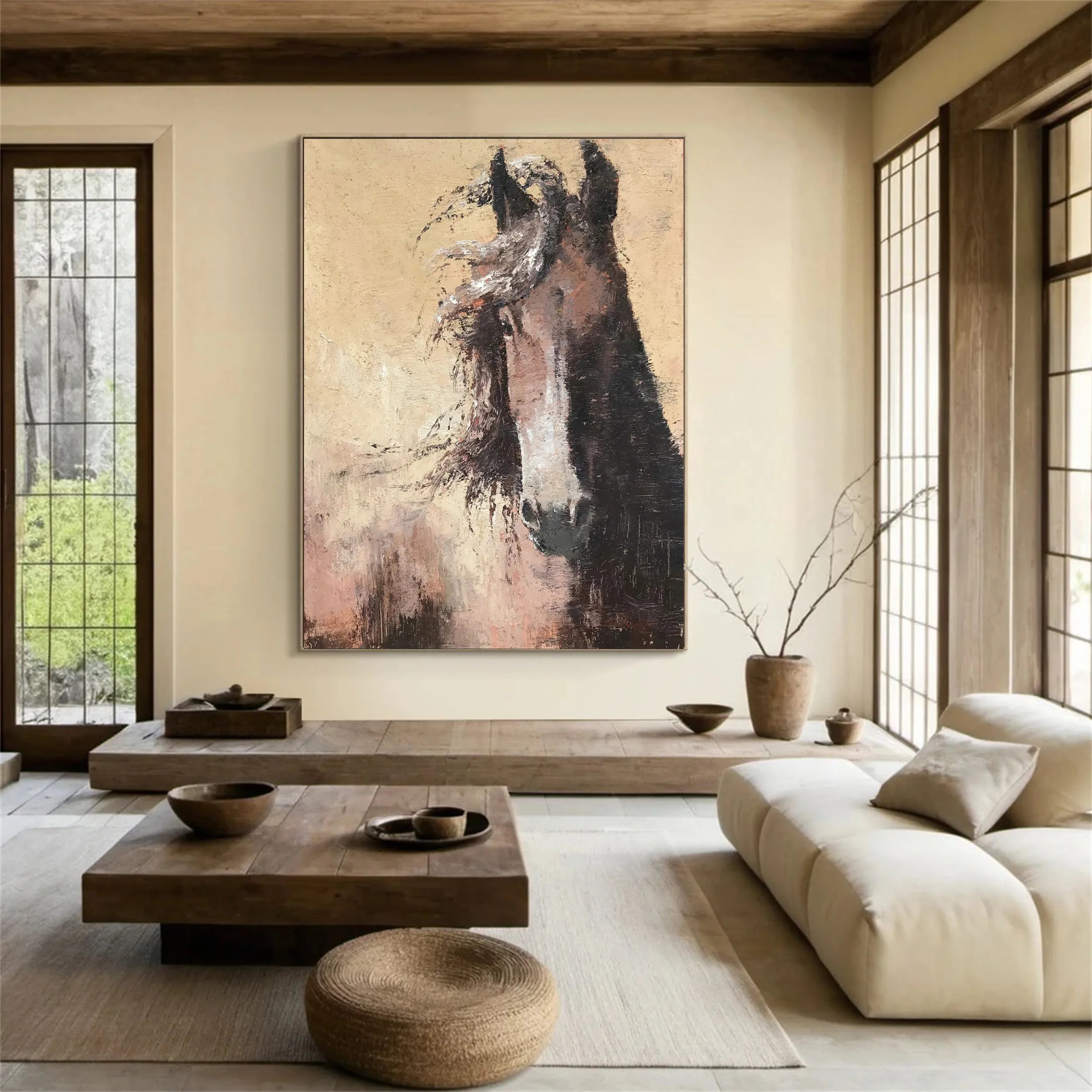 Large Abstract Brown Horse Canvas: Expressive Equine Art #ZZ 025