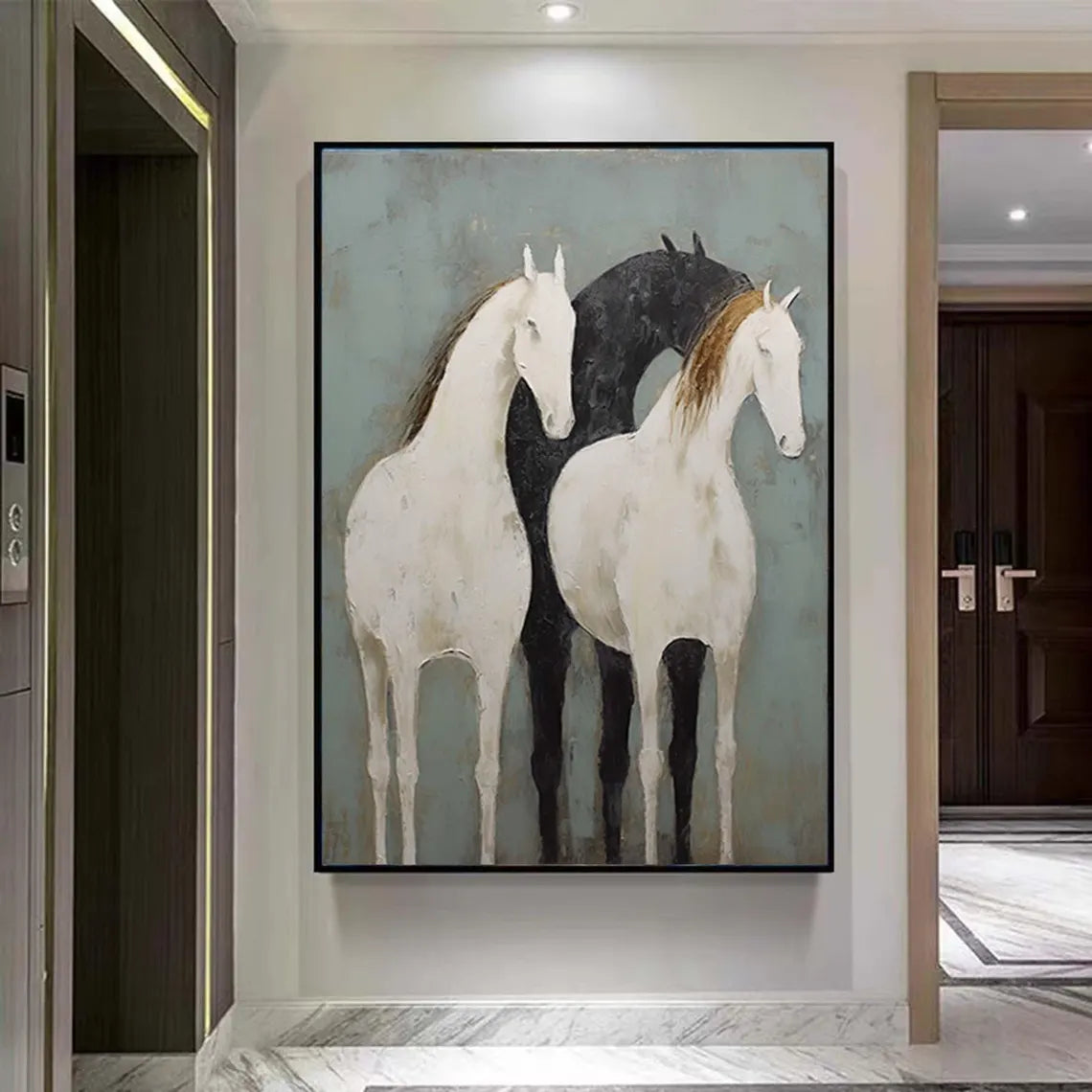 Minimalist Horse Trio Canvas: Abstract Equine Art #ZZ 030