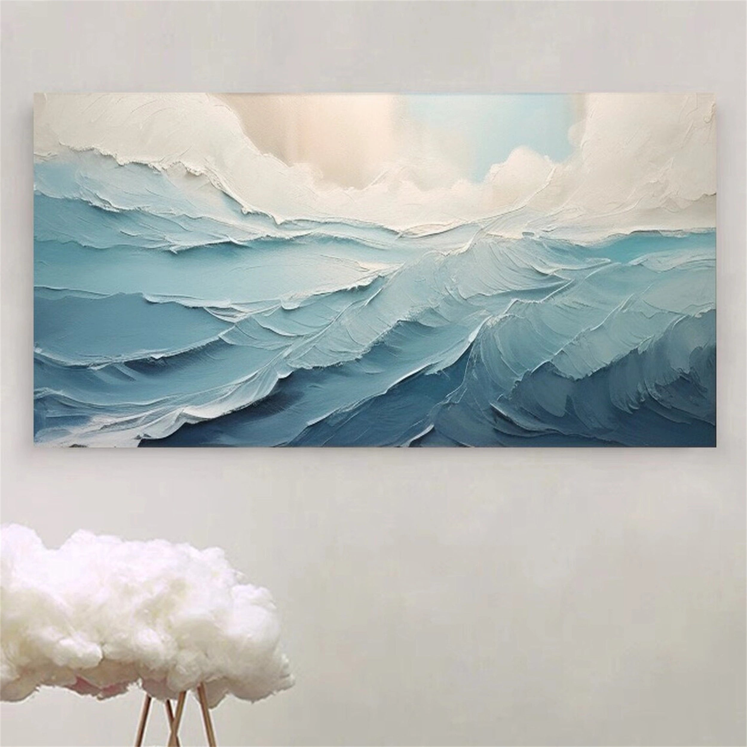 Large  Blue Sea Abstract Waves Painting Wall Art - Ocean Painting #JJ 241