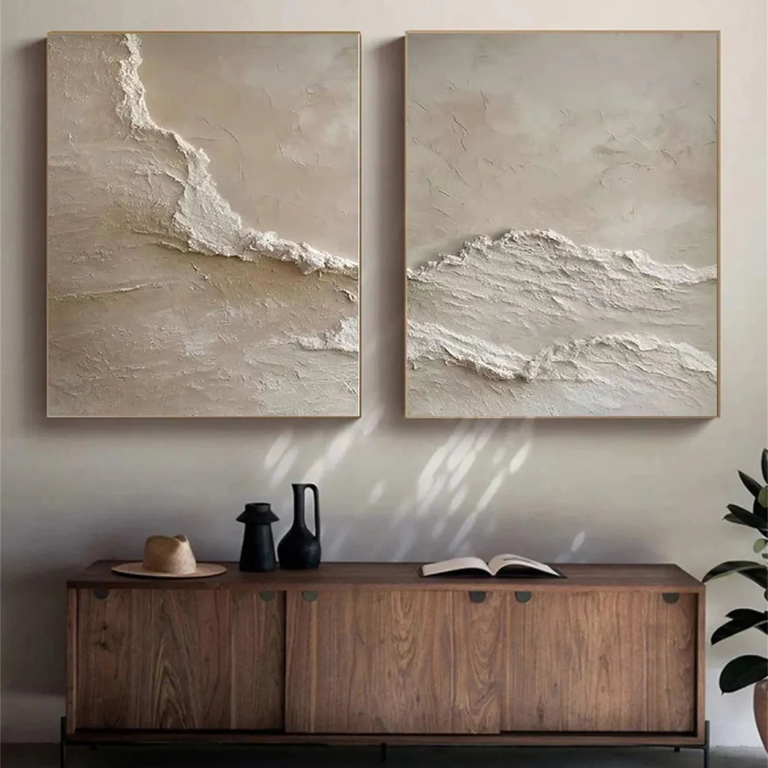 Minimalist Wall Art Set of 2 | Large Textured Neutral Vertical Paintings #ZZ 087