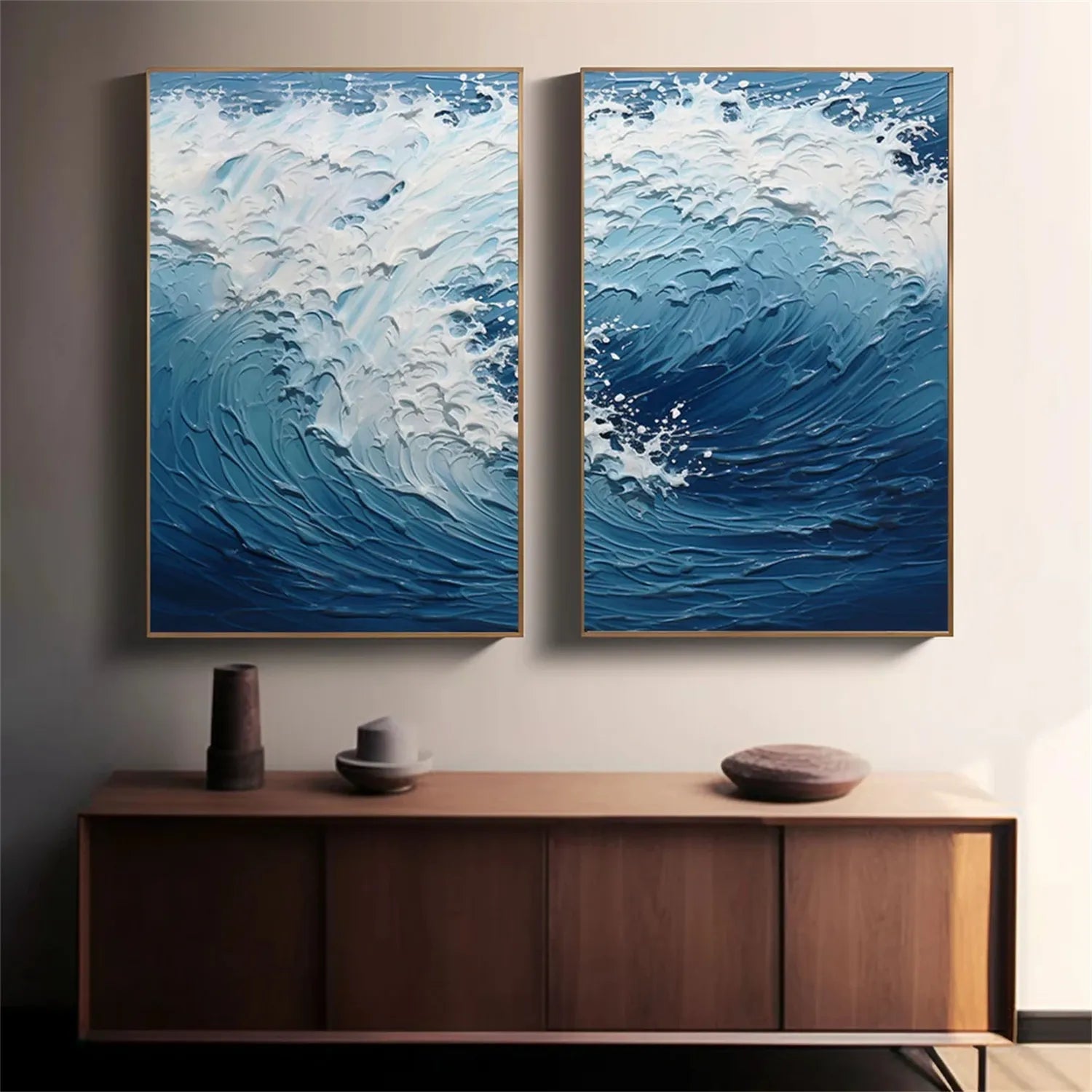 Handmade Blue White Ocean & Sky Canvas Art