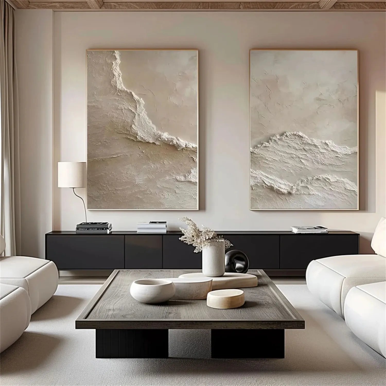 Minimalist Wall Art Set of 2 | Large Textured Neutral Vertical Paintings #ZZ 087