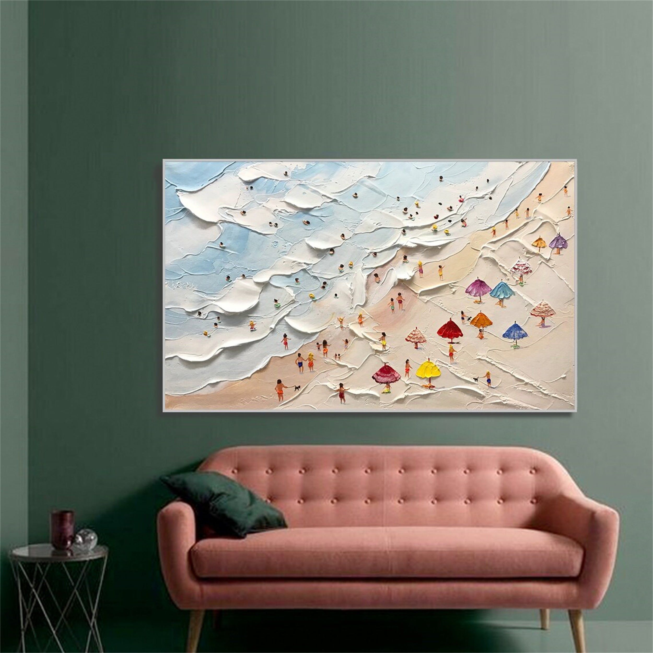 Large Abstract Textured Swimming Painting - Happy Coast Wall Art #JJ 243