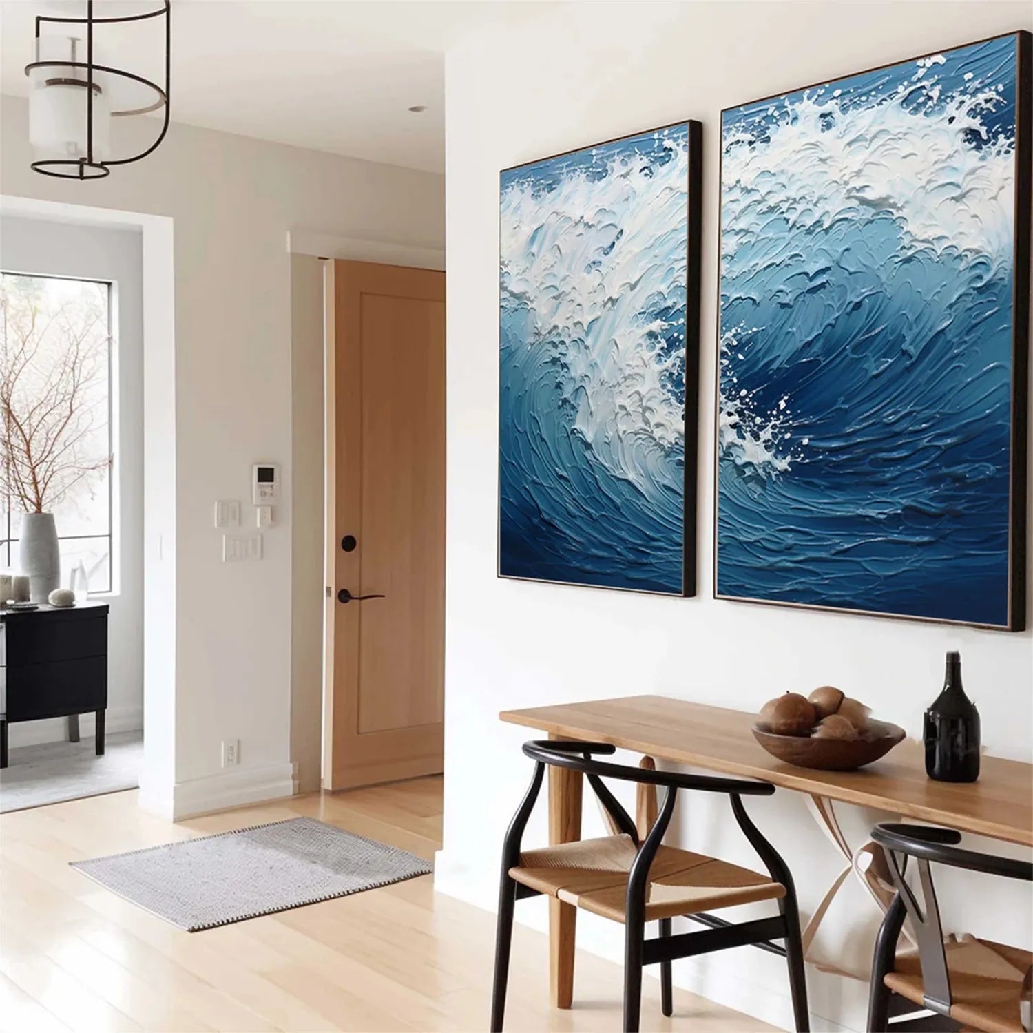 Textured Ocean Waves Canvas Art - Blue White Abstract  Wall Decor #JJ 218
