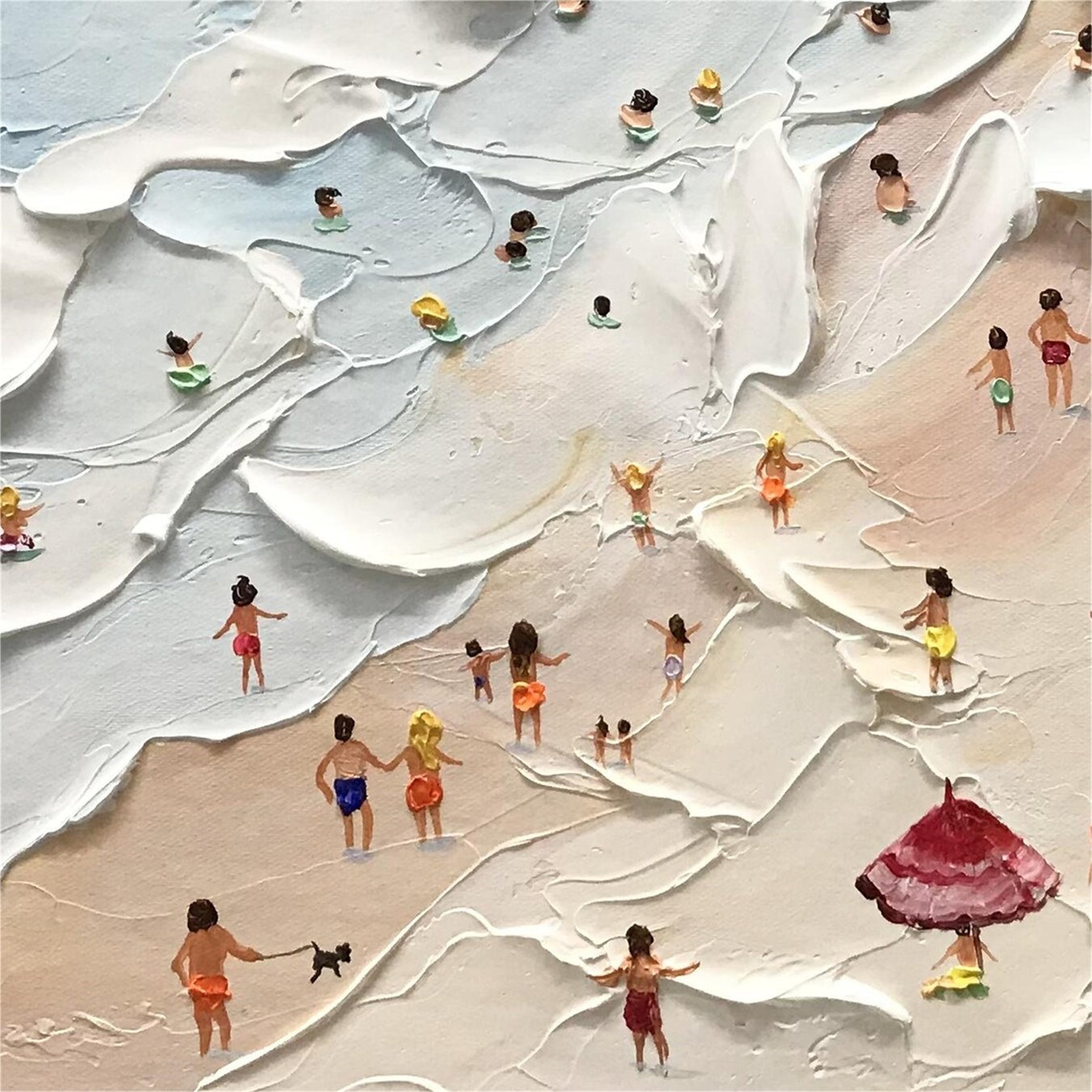 Large Abstract Textured Swimming Painting - Happy Coast Wall Art #JJ 243