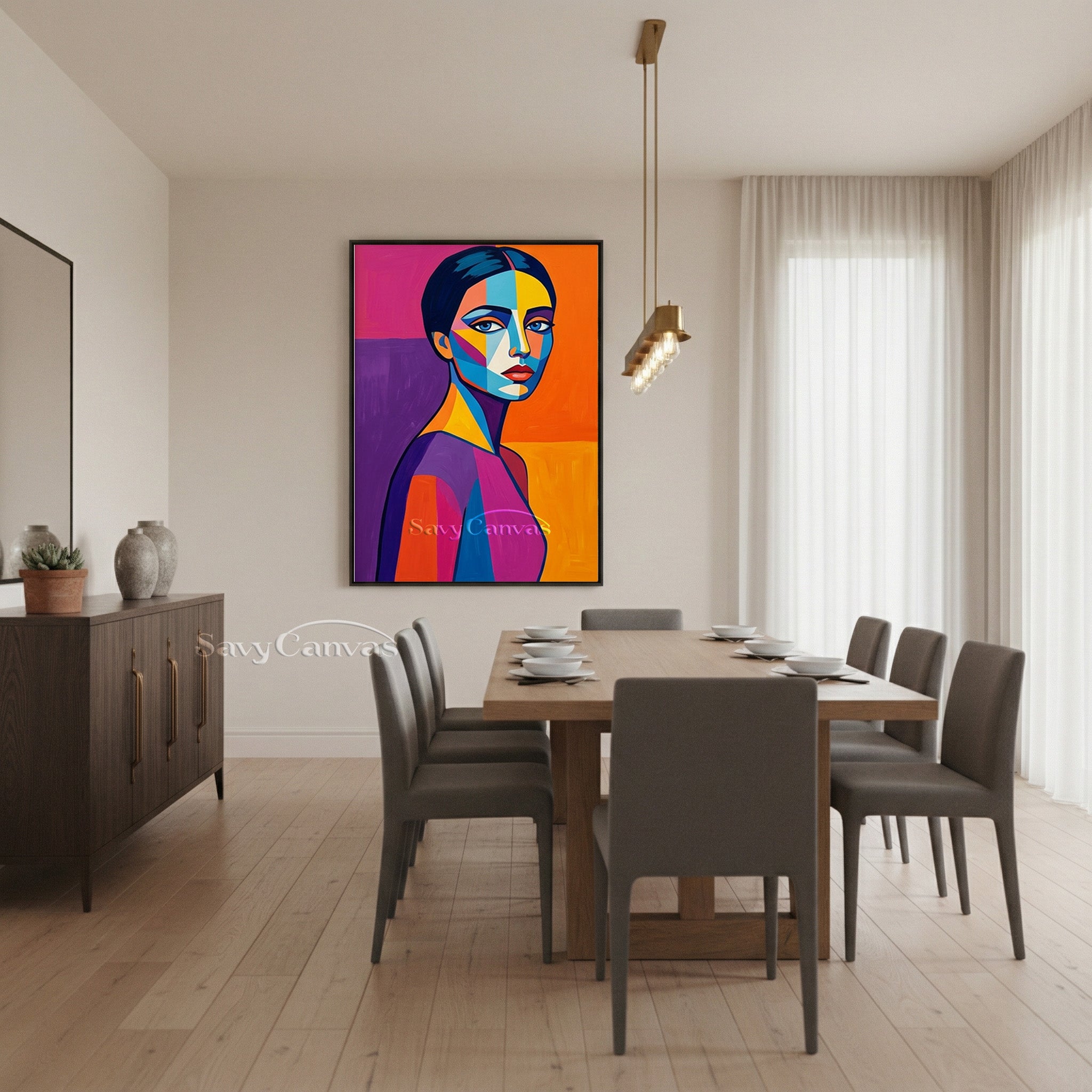 Colorful Pop Art Female Portrait | Handmade Canvas Wall Art #SS 159