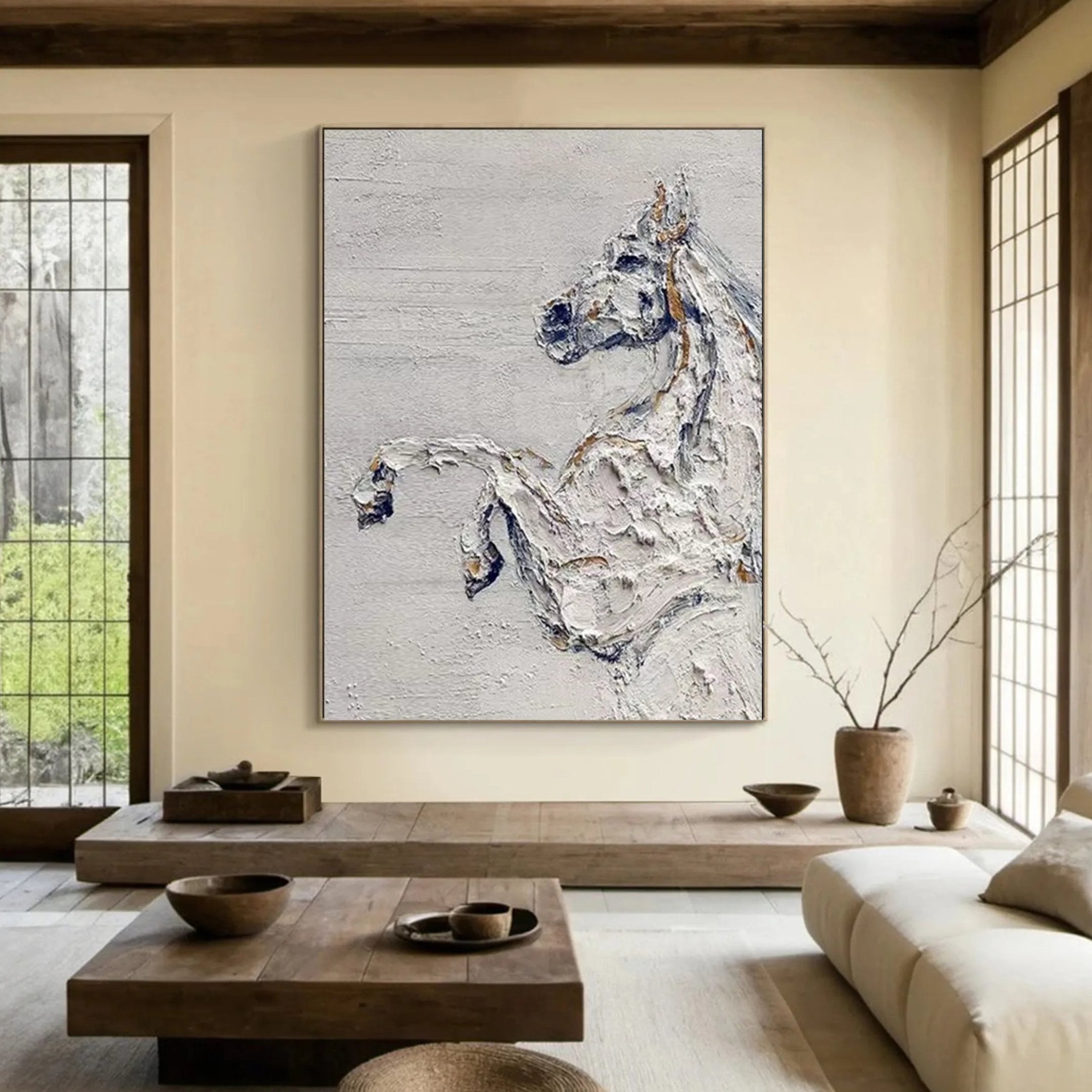 Handmade Tranquil Horse Art | Large Textured Animal Painting #ZZ 016