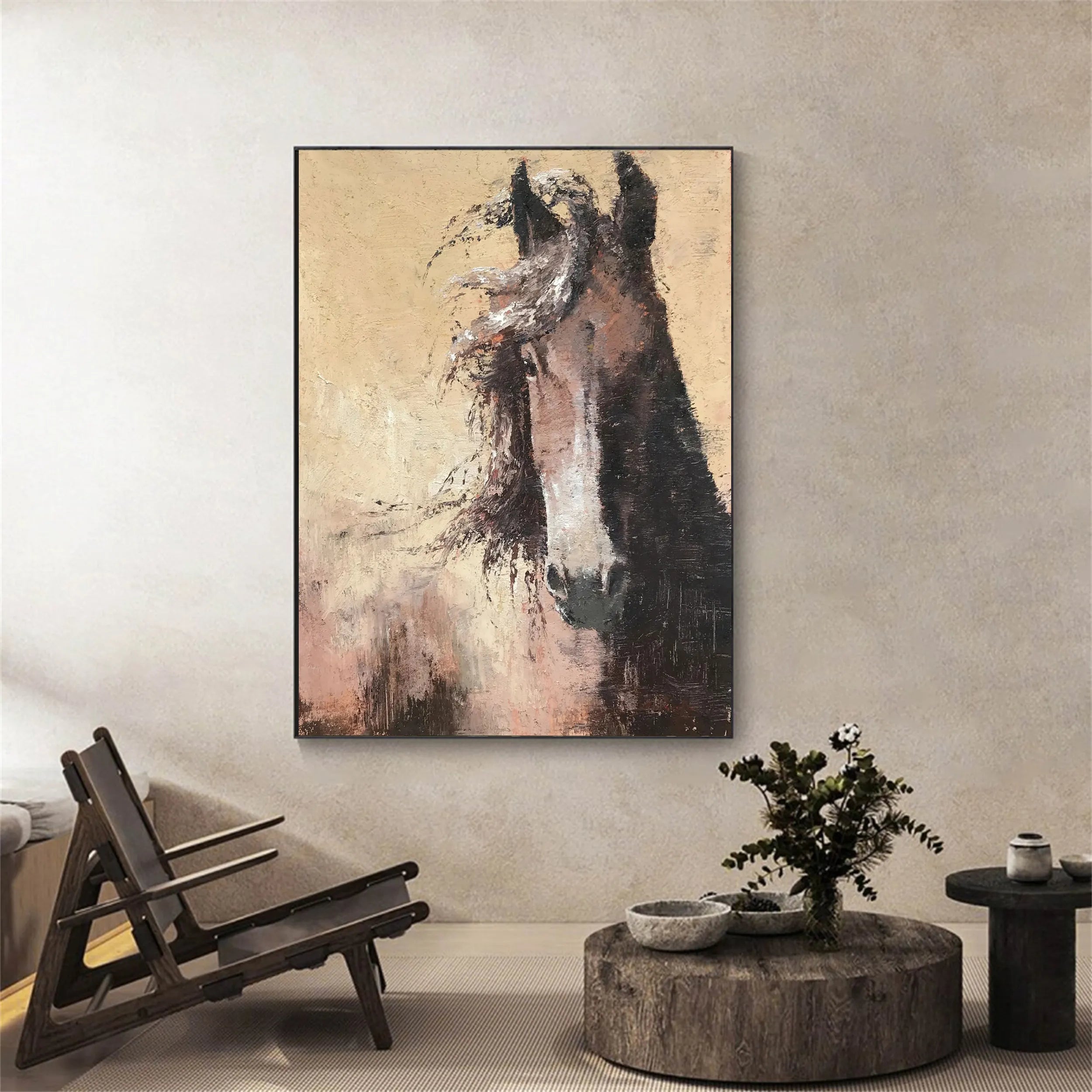 Large Abstract Brown Horse Canvas: Expressive Equine Art #ZZ 025