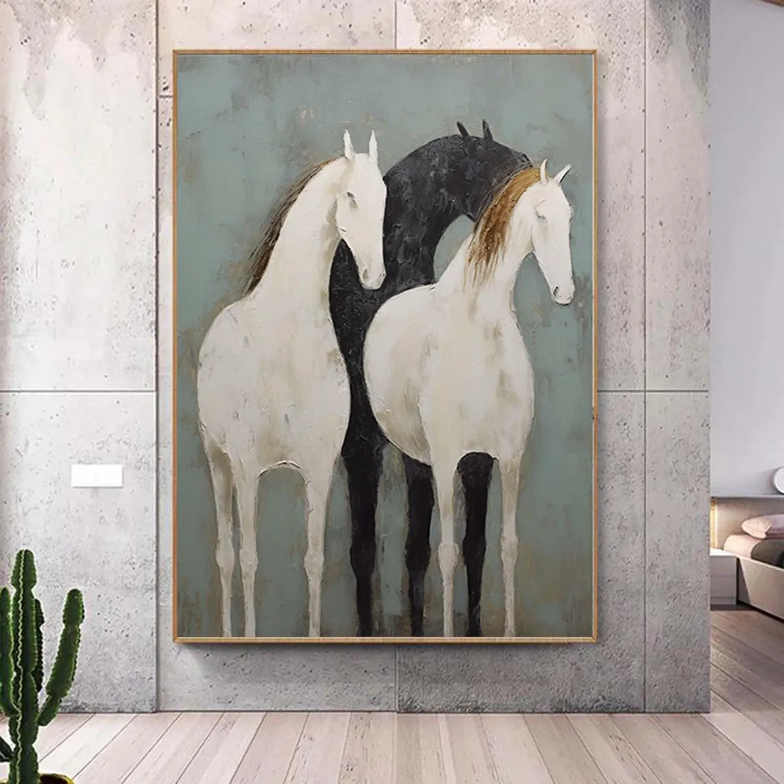 Minimalist Horse Trio Canvas: Abstract Equine Art #ZZ 030
