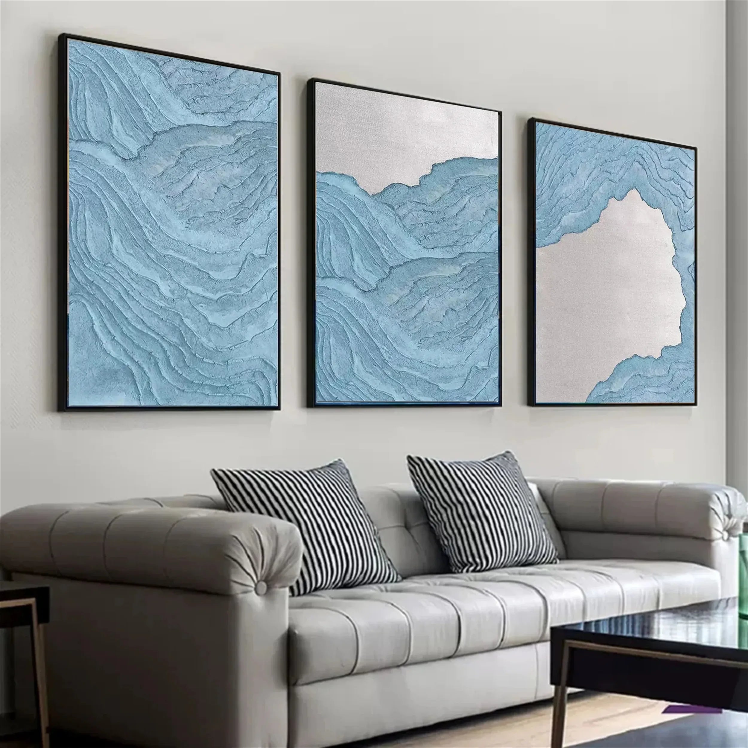 Abstract Art- 2/3 Piece Blue Wall Art for Living Room  #JJ 210