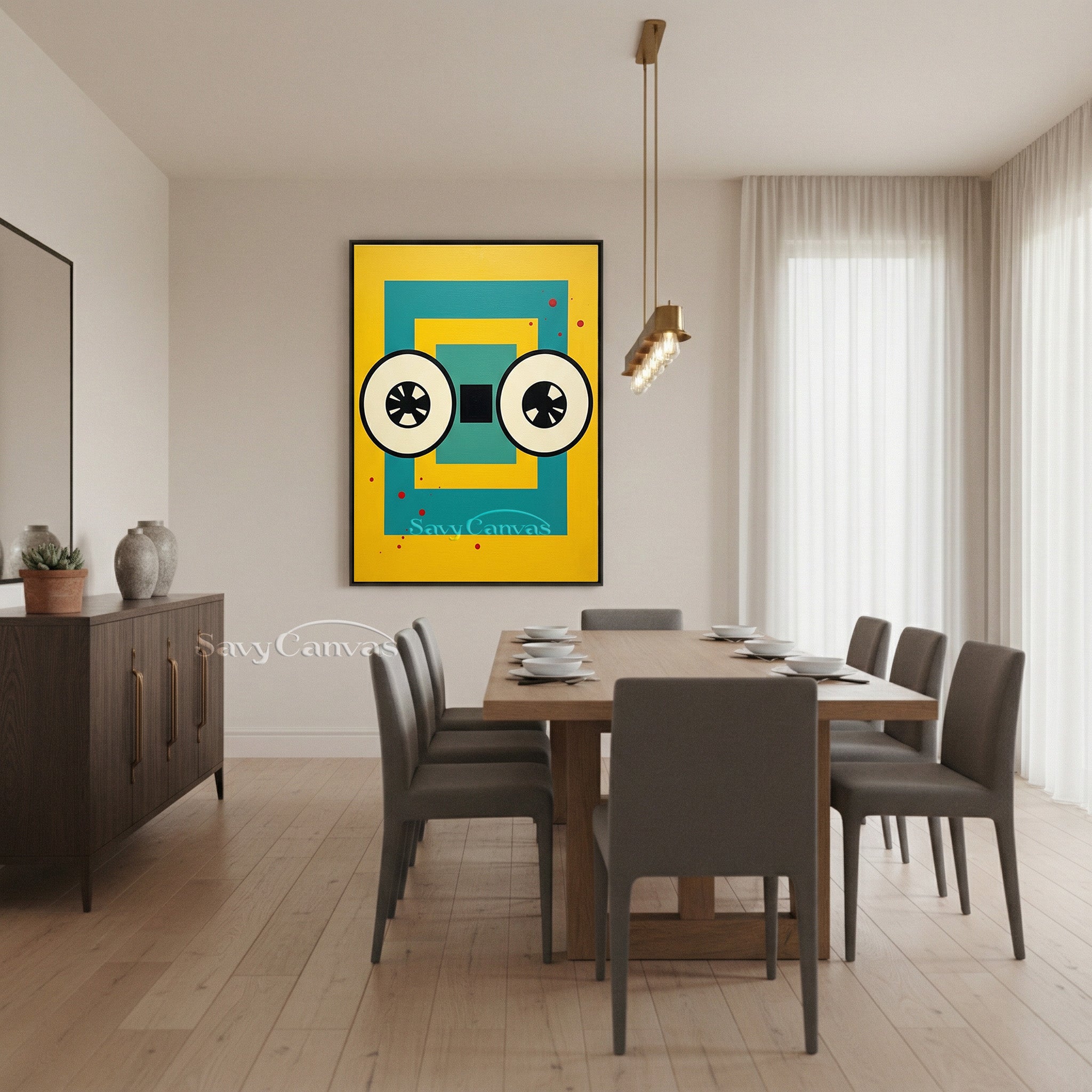 Modern Geometric Pop Art Canvas | Retro Cassette Eyes Wall Decor #SS 086