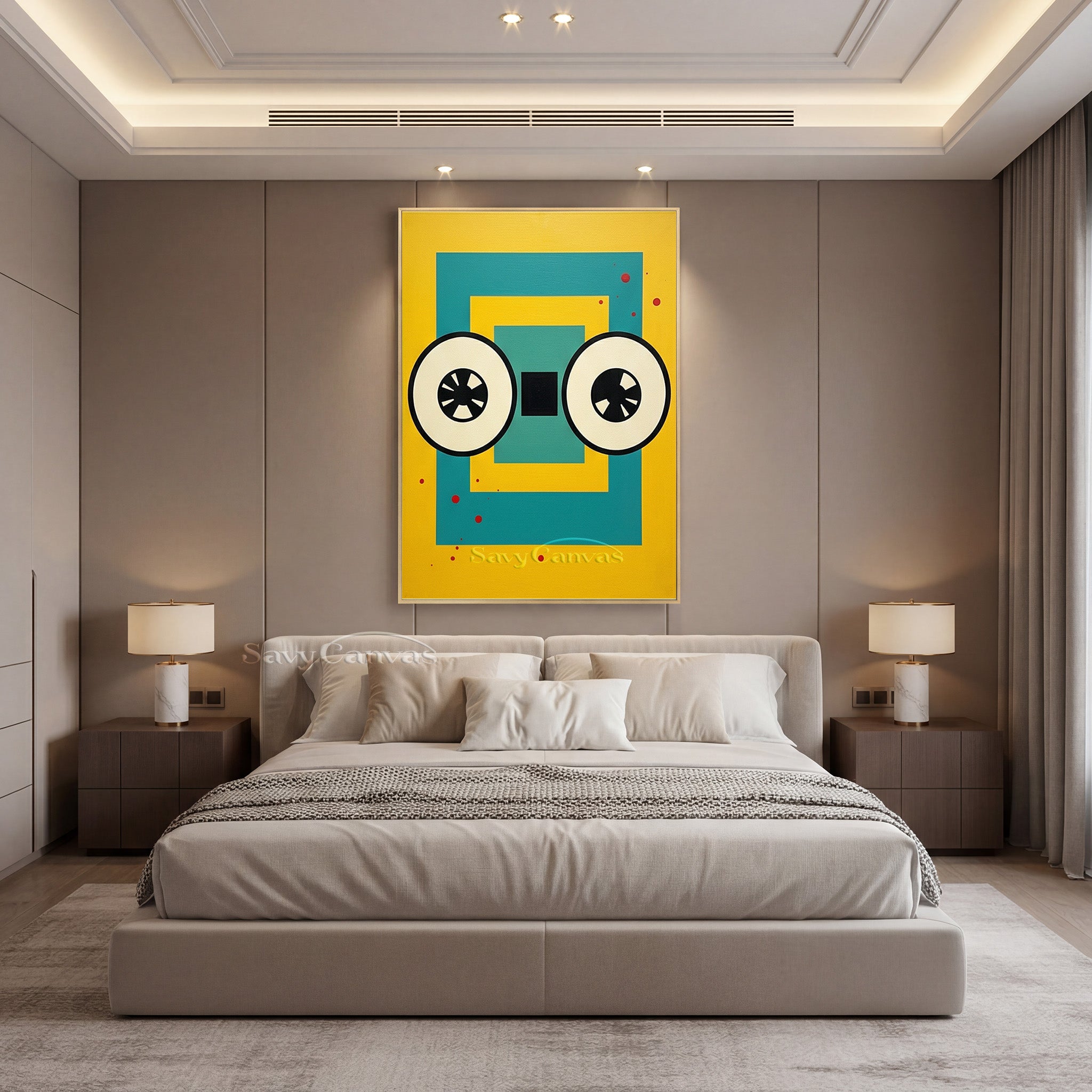 Modern Geometric Pop Art Canvas | Retro Cassette Eyes Wall Decor #SS 086