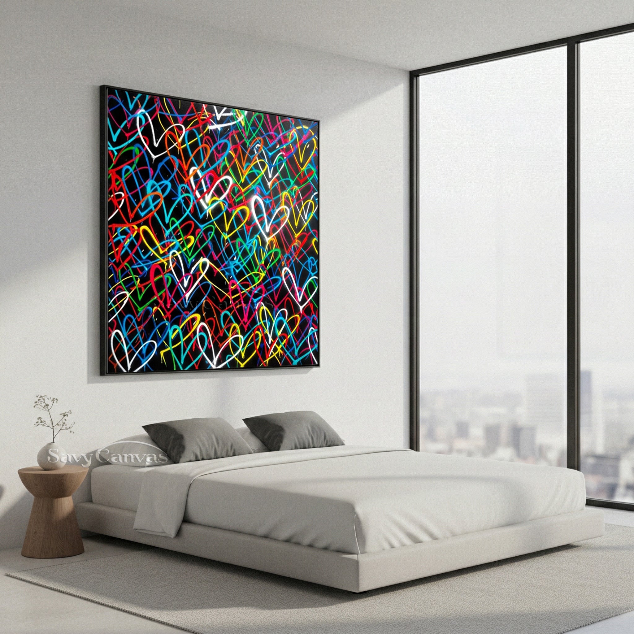 Modern Colorful Heart Graffiti Street Art | Hand-Painted Oil Painting #SS 126