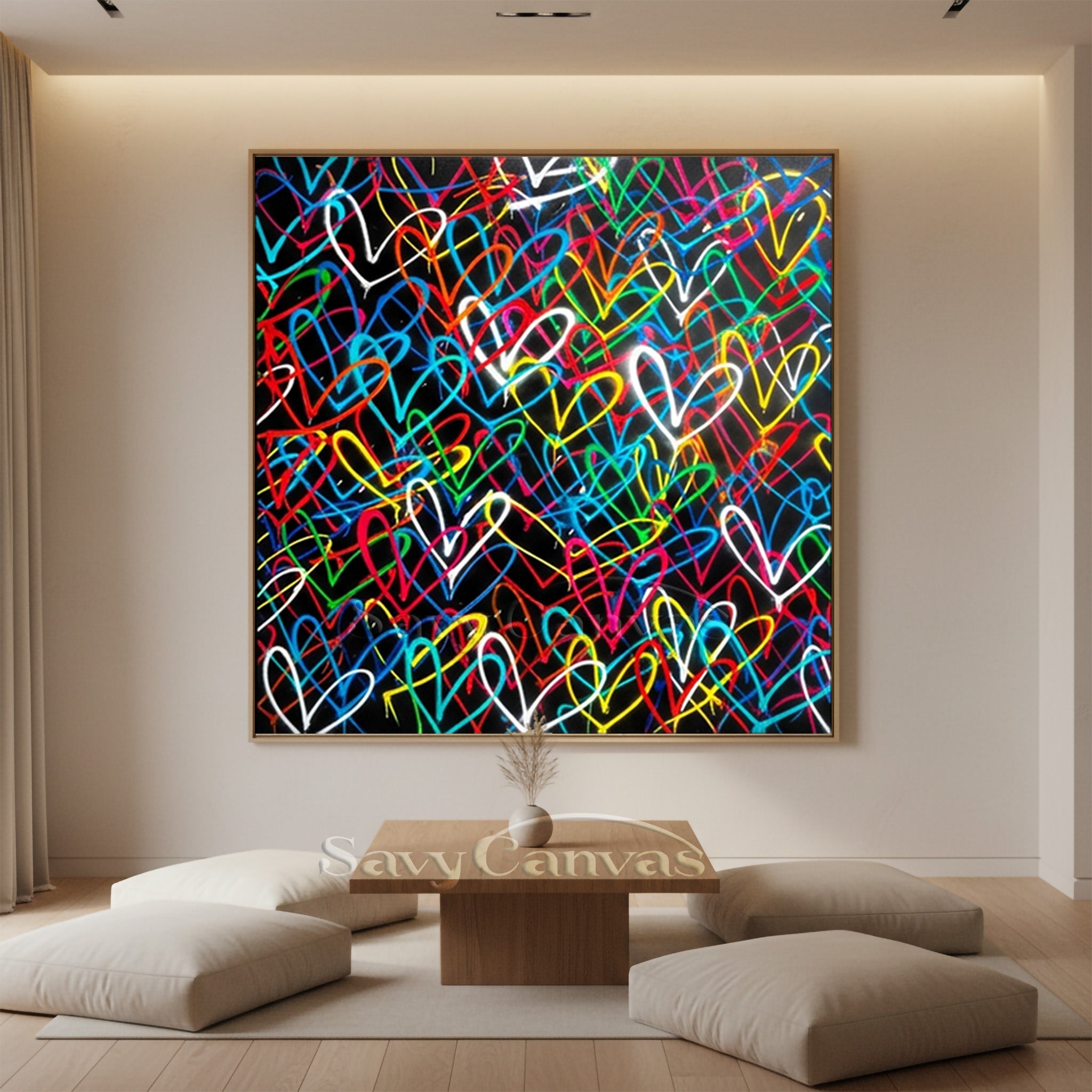Modern Colorful Heart Graffiti Street Art | Hand-Painted Oil Painting #SS 126
