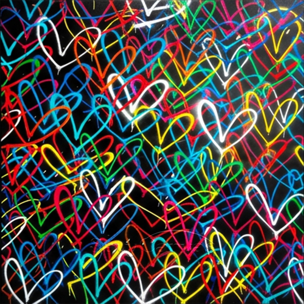 Modern Colorful Heart Graffiti Street Art | Hand-Painted Oil Painting #SS 126
