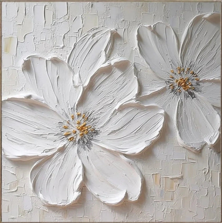 Textured White Floral Oil Painting | Handmade Impasto Art #ZZ 012