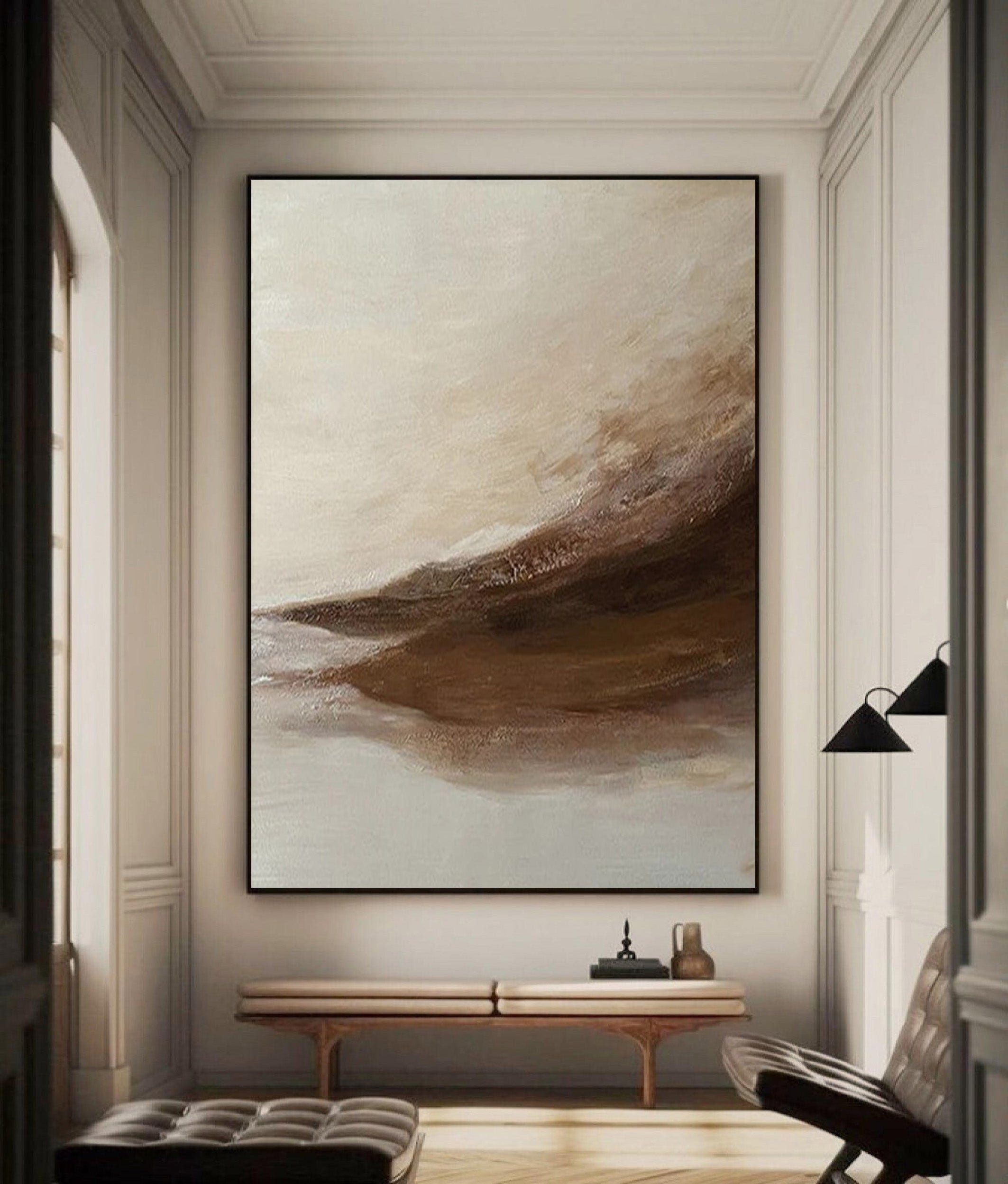 Abstract Landscape Painting | Neutral Beige & Brown Canvas Art #JJ 067