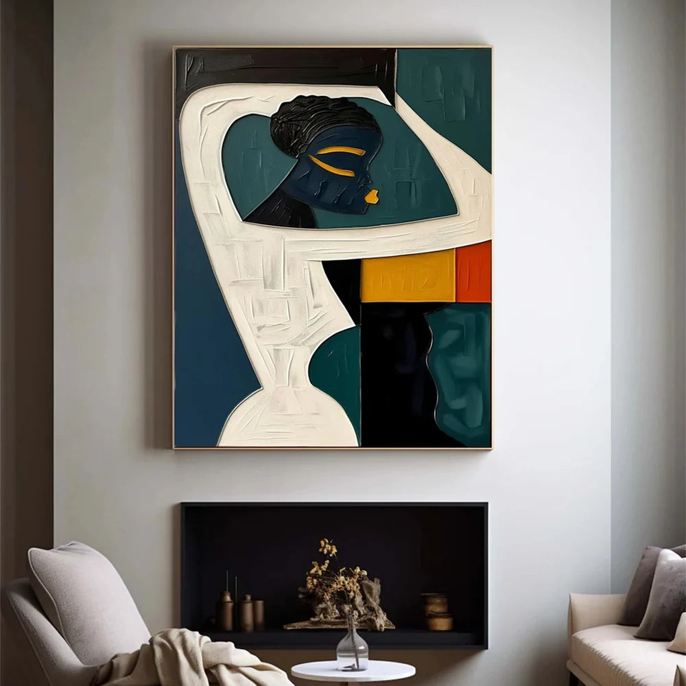 Vertical African Inspired Abstract Woman Oil Painting - Modern Cultural Art  #JJ 052
