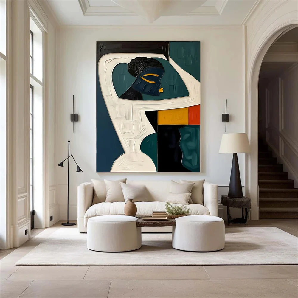 African Inspired Abstract Woman Oil Painting - Modern Figure Art