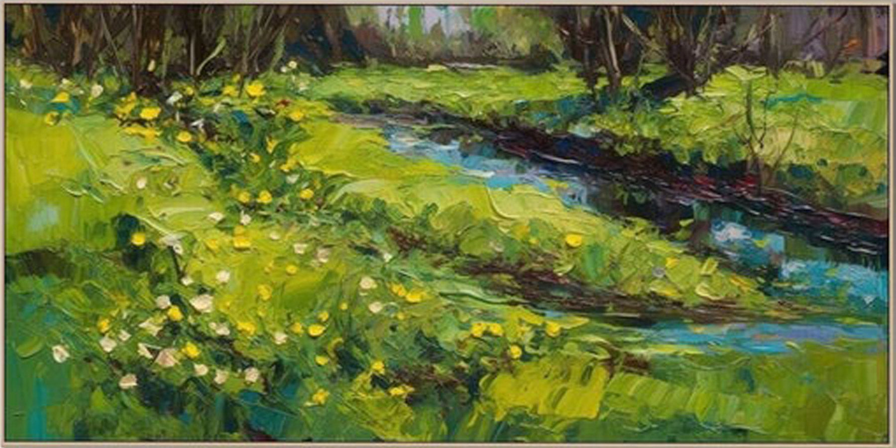 Original Meadow & Stream Art | Hand-Painted Nature Scenery for Home Decor