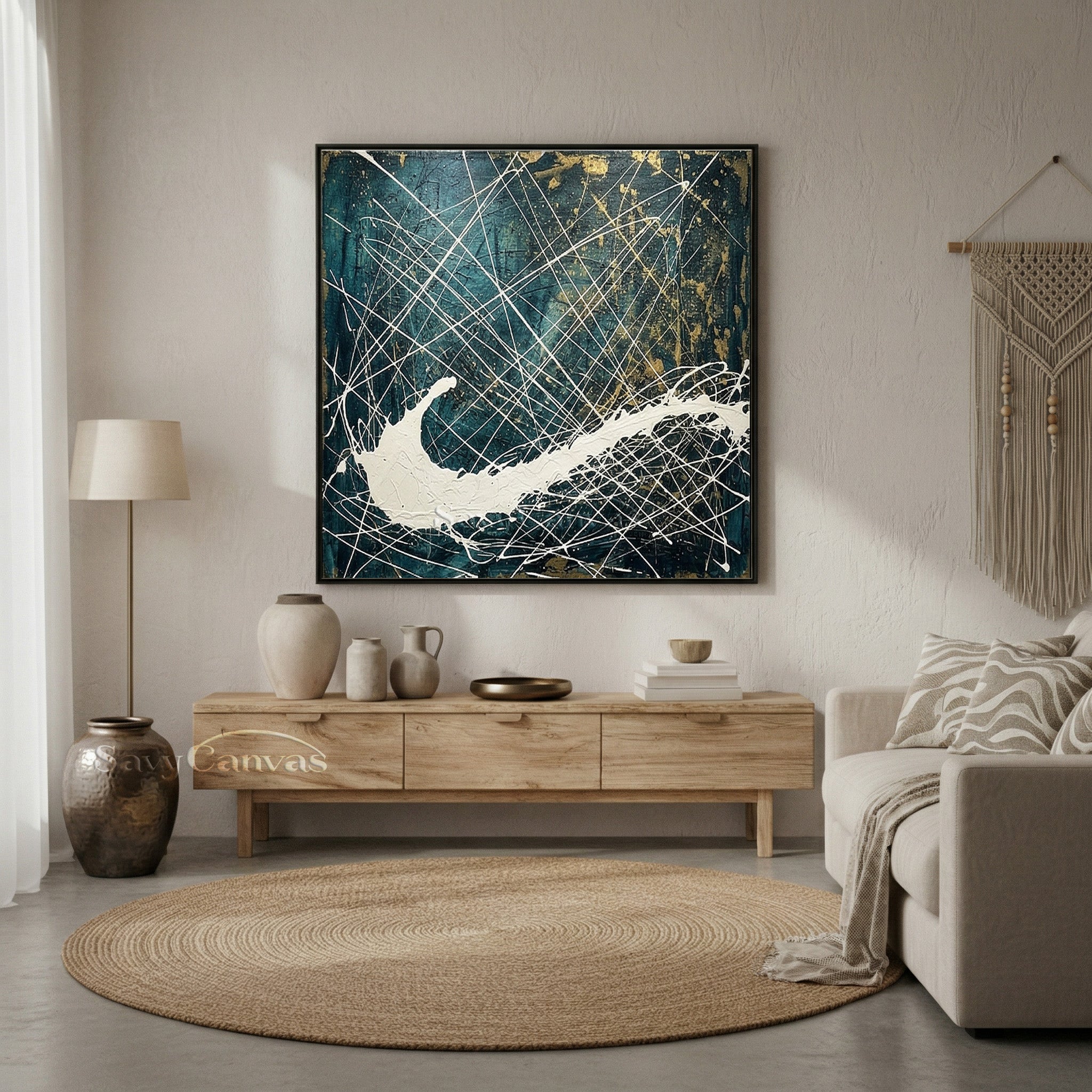 Teal & Gold Statement Piece | Vibrant Modern Abstract Wall Decor #JJ 448