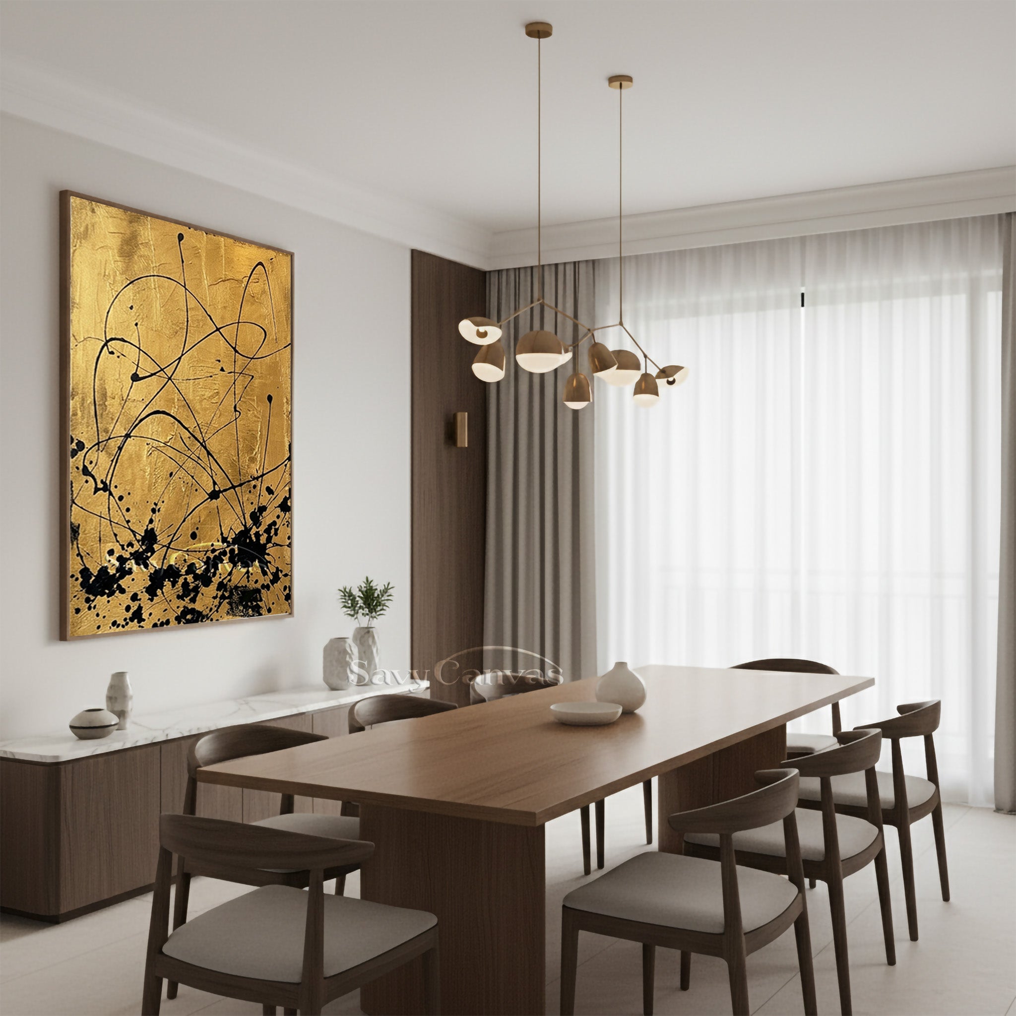 Modern Luxury Gold and Black Abstract Wall Art Canvas Print #AA 522