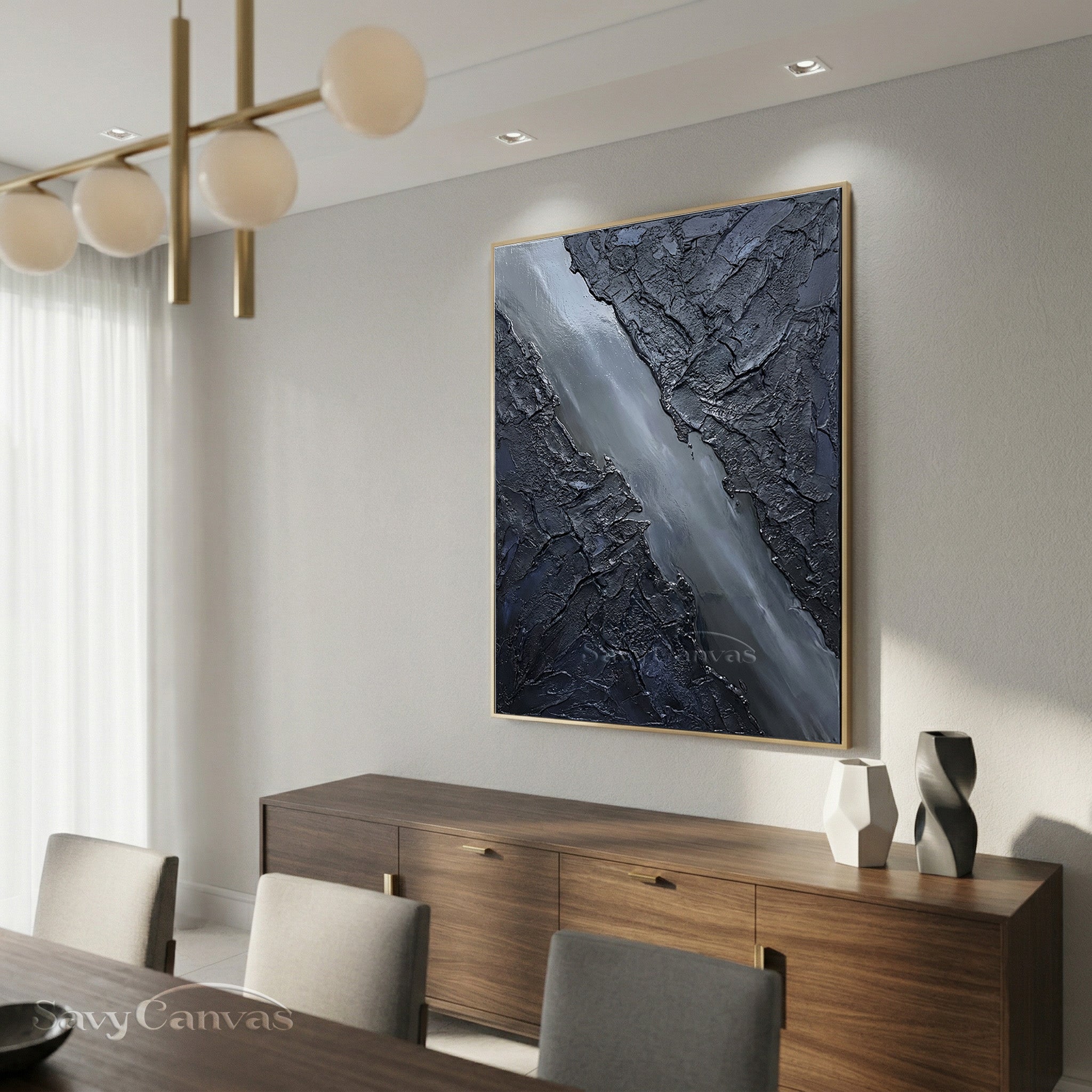 Black Textured Abstract Oil Painting | Modern Minimalist 3D Wall Art #SS 014