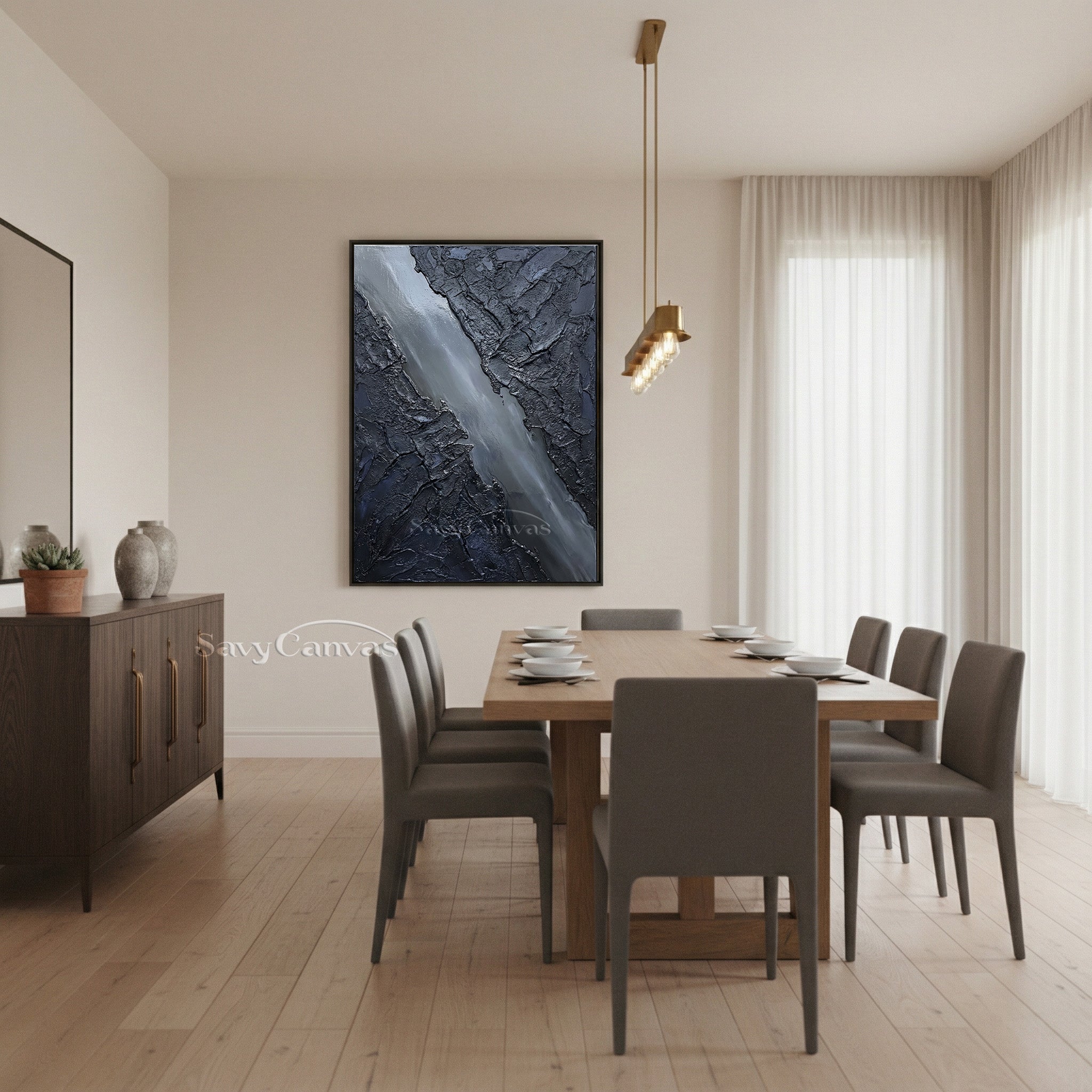 Black Textured Abstract Oil Painting | Modern Minimalist 3D Wall Art #SS 014