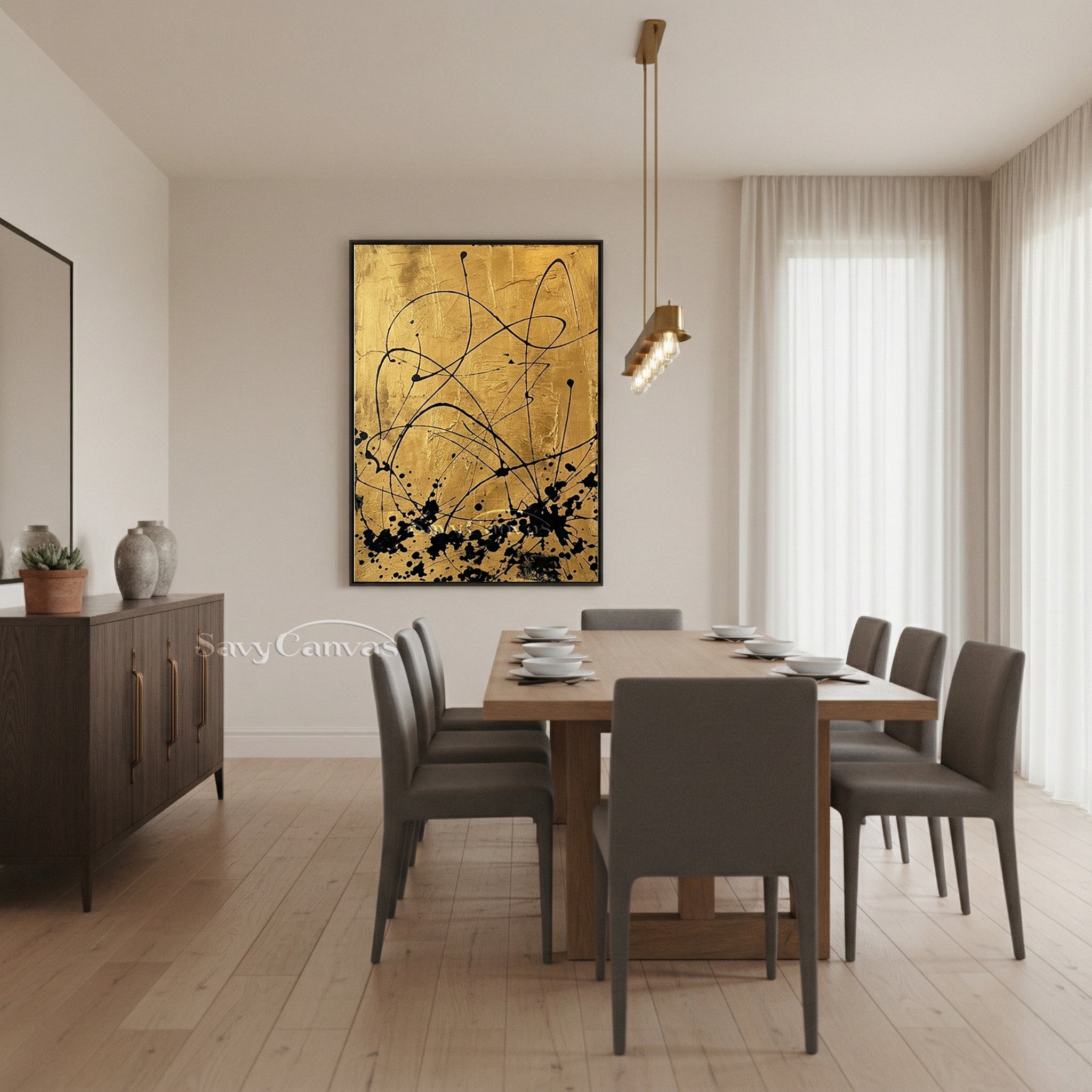 Modern Luxury Gold and Black Abstract Wall Art Canvas Print #AA 522