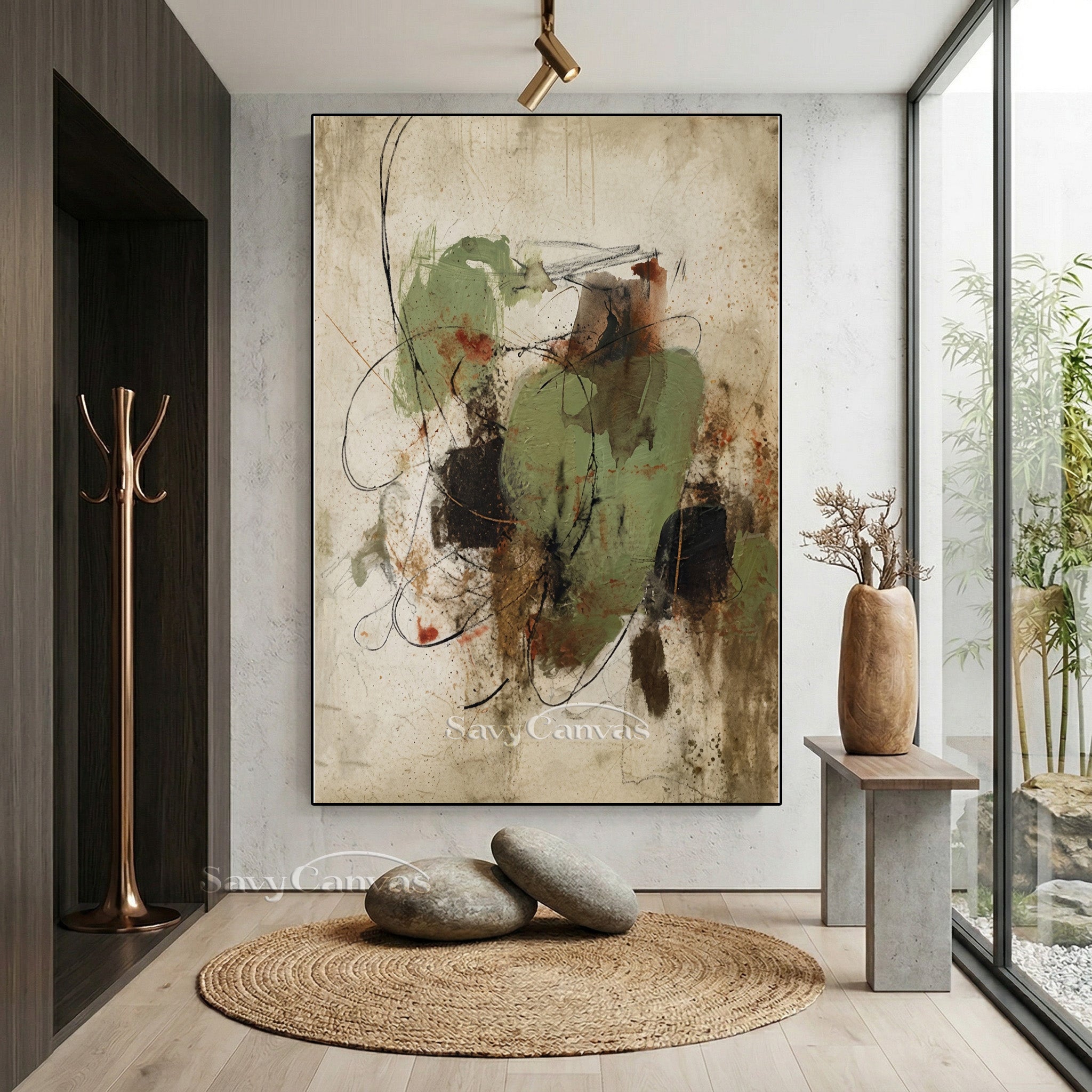 Original Green & Earth Tone Abstract Oil Painting | Modern Wall Art #SS 002