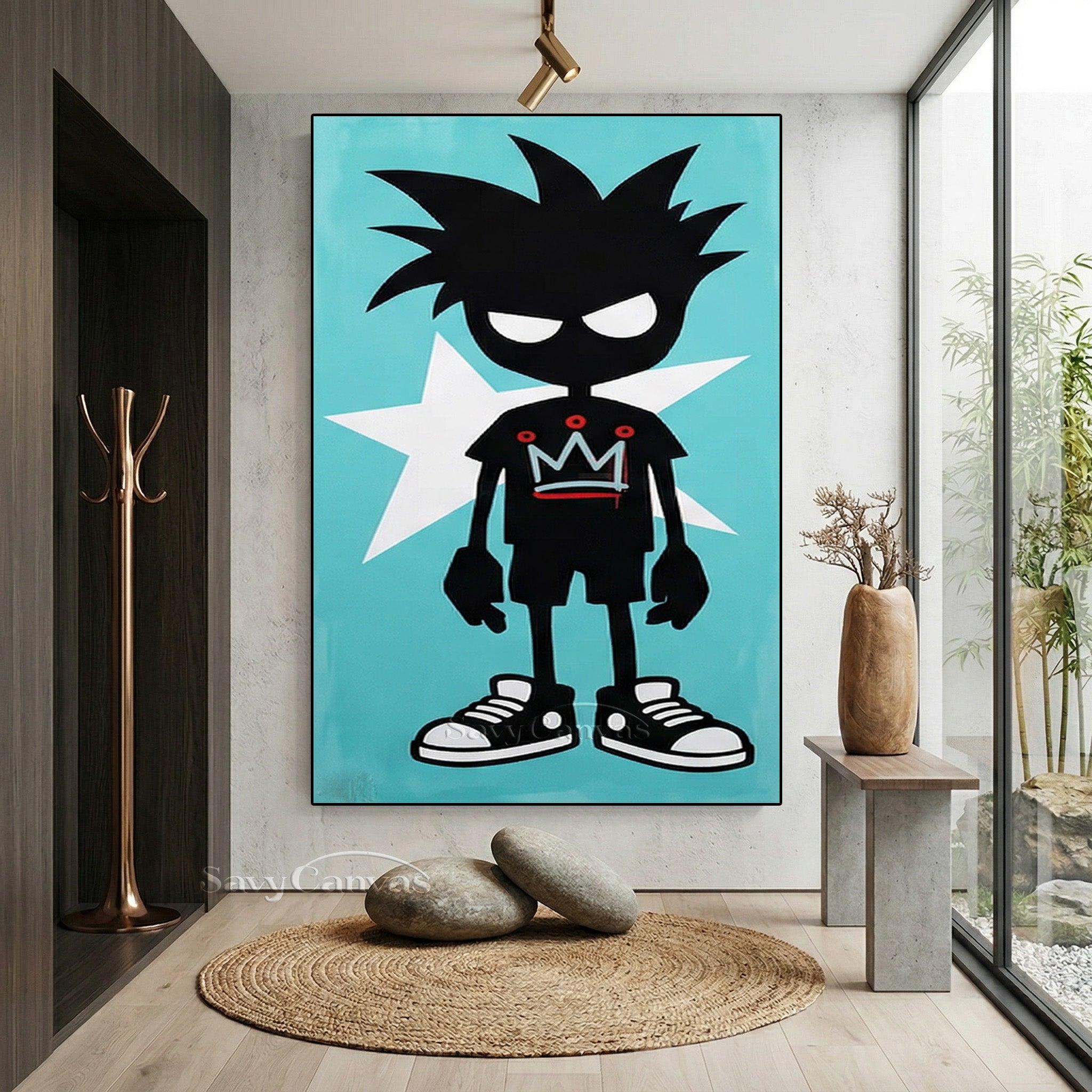 Urban Street Art Boy with Crown | Teal Graffiti Canvas Painting #SS 095