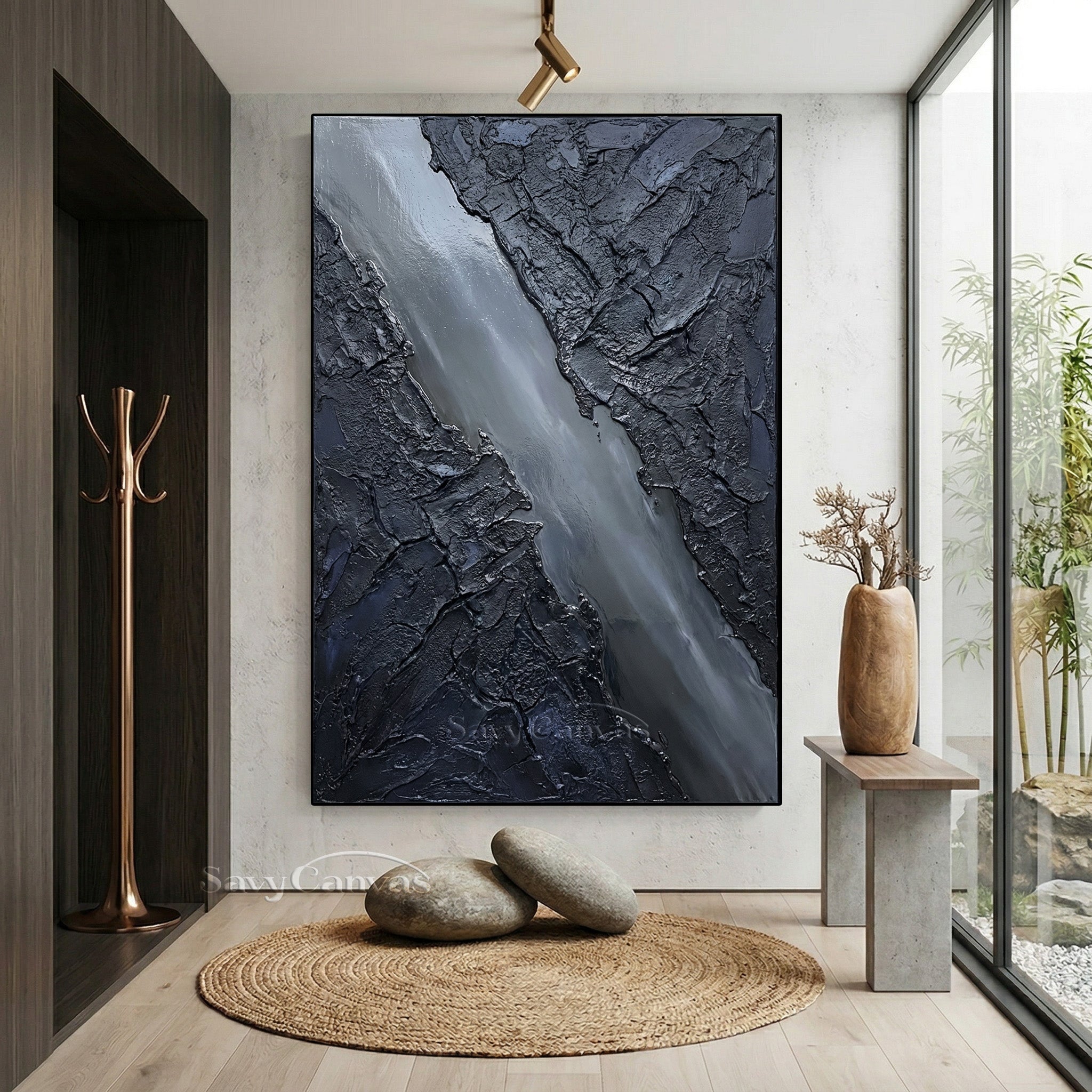 Black Textured Abstract Oil Painting | Modern Minimalist 3D Wall Art #SS 014