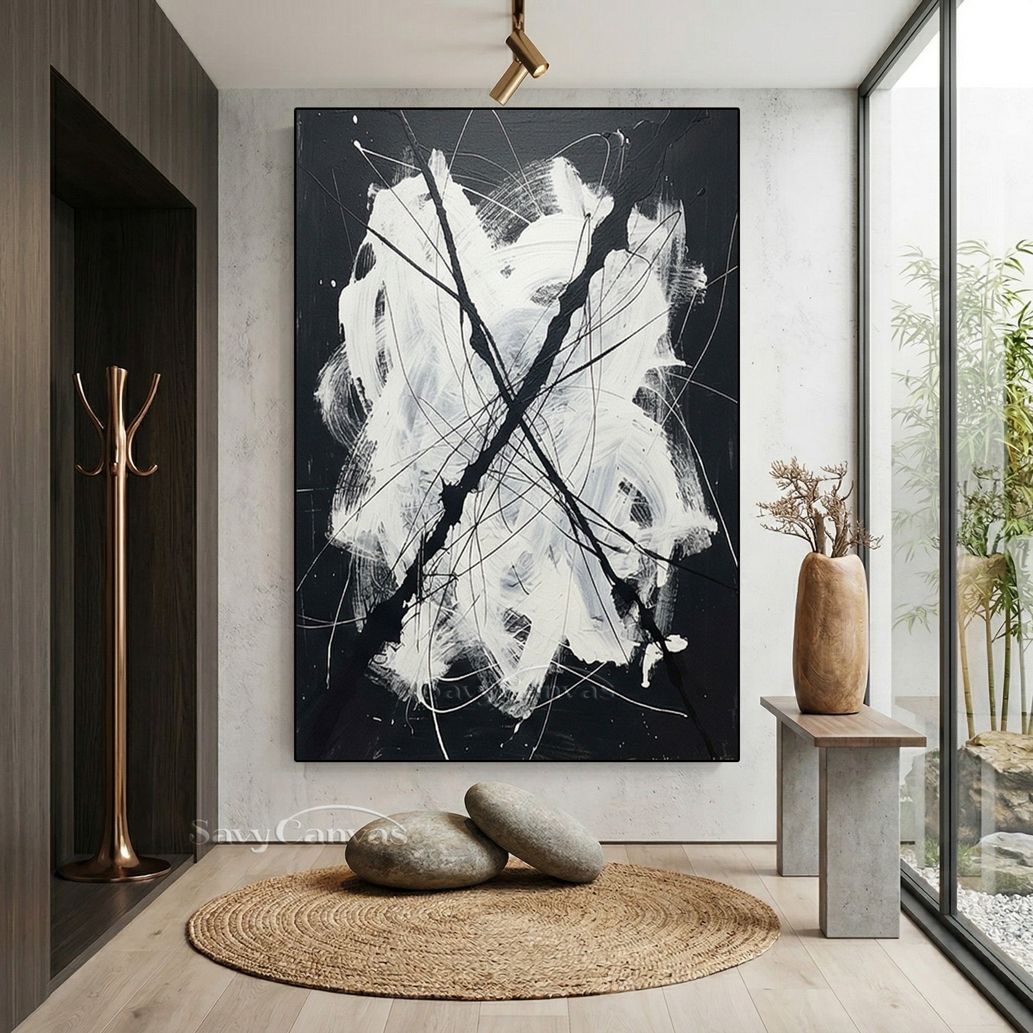 Hand-Painted Monochrome Abstract Canvas | Textured Oil Painting
