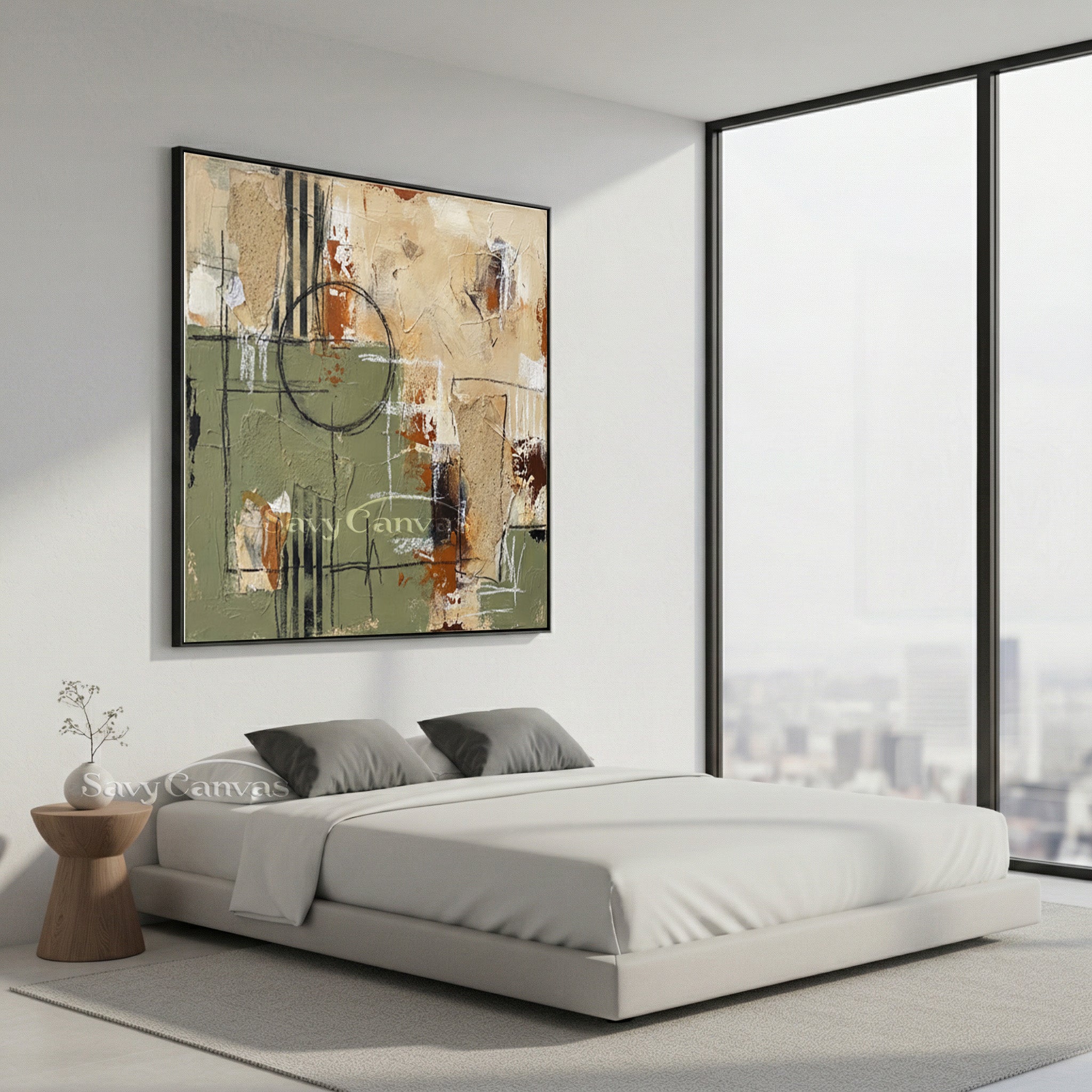 Rustic Minimalist Abstract Canvas Painting - Sage & Terracotta #SS 019
