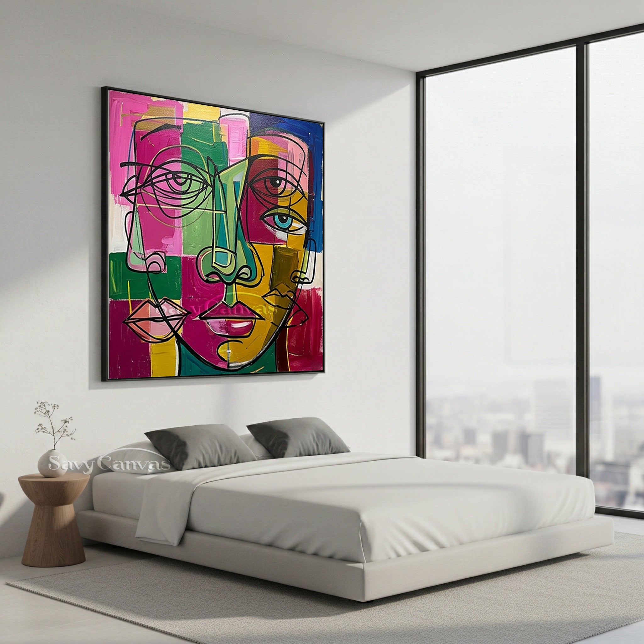 Abstract Face Oil Painting | Modern Cubist Wall Art #SS 099