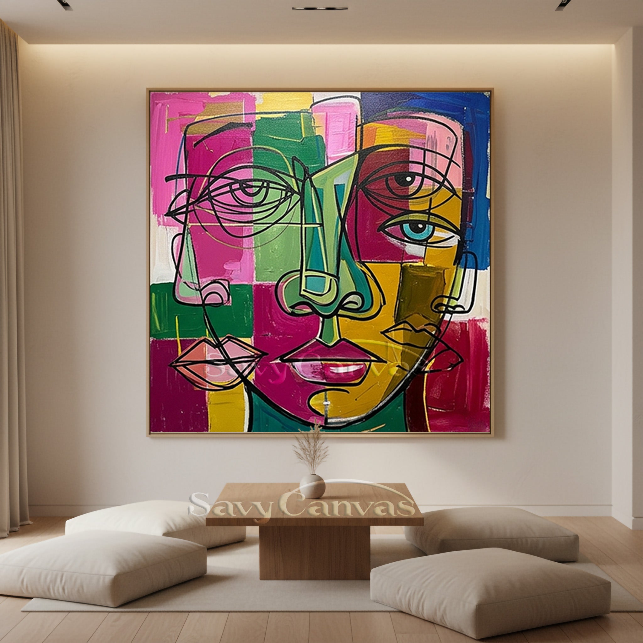 Abstract Face Oil Painting | Modern Cubist Wall Art #SS 099