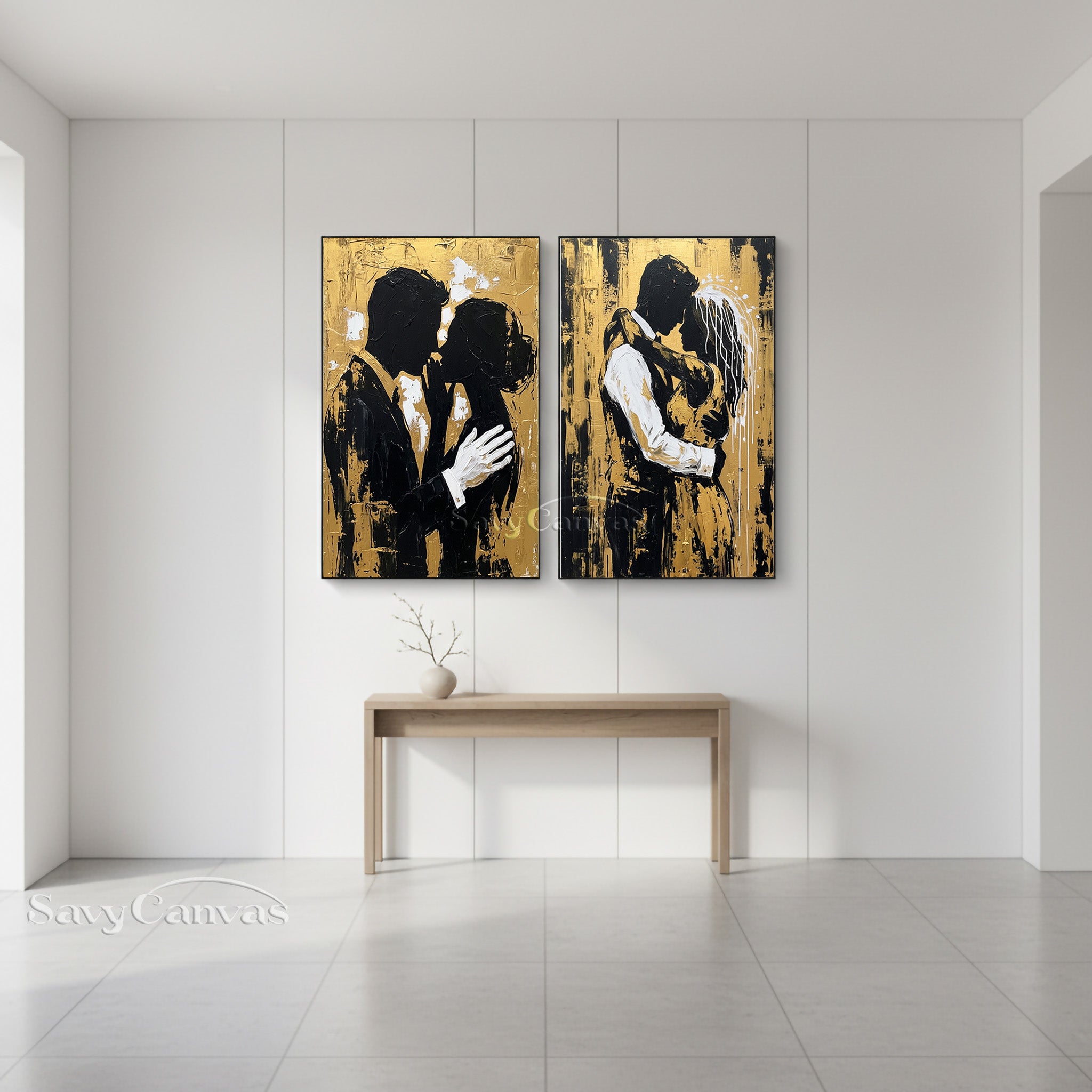 Modern Black and Gold Silhouette Canvas Art - Luxury 2-Piece Set #SS 055