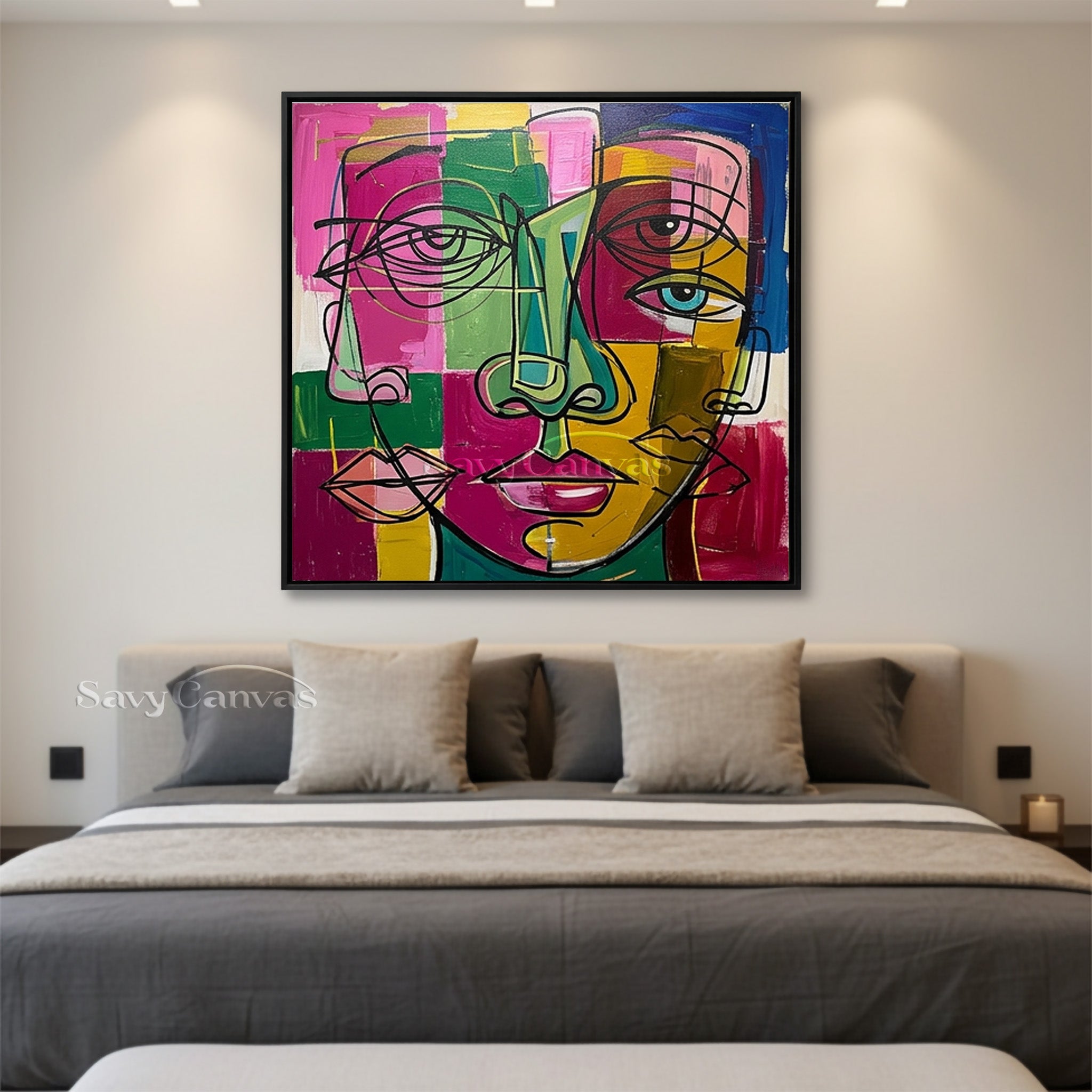 Abstract Face Oil Painting | Modern Cubist Wall Art #SS 099