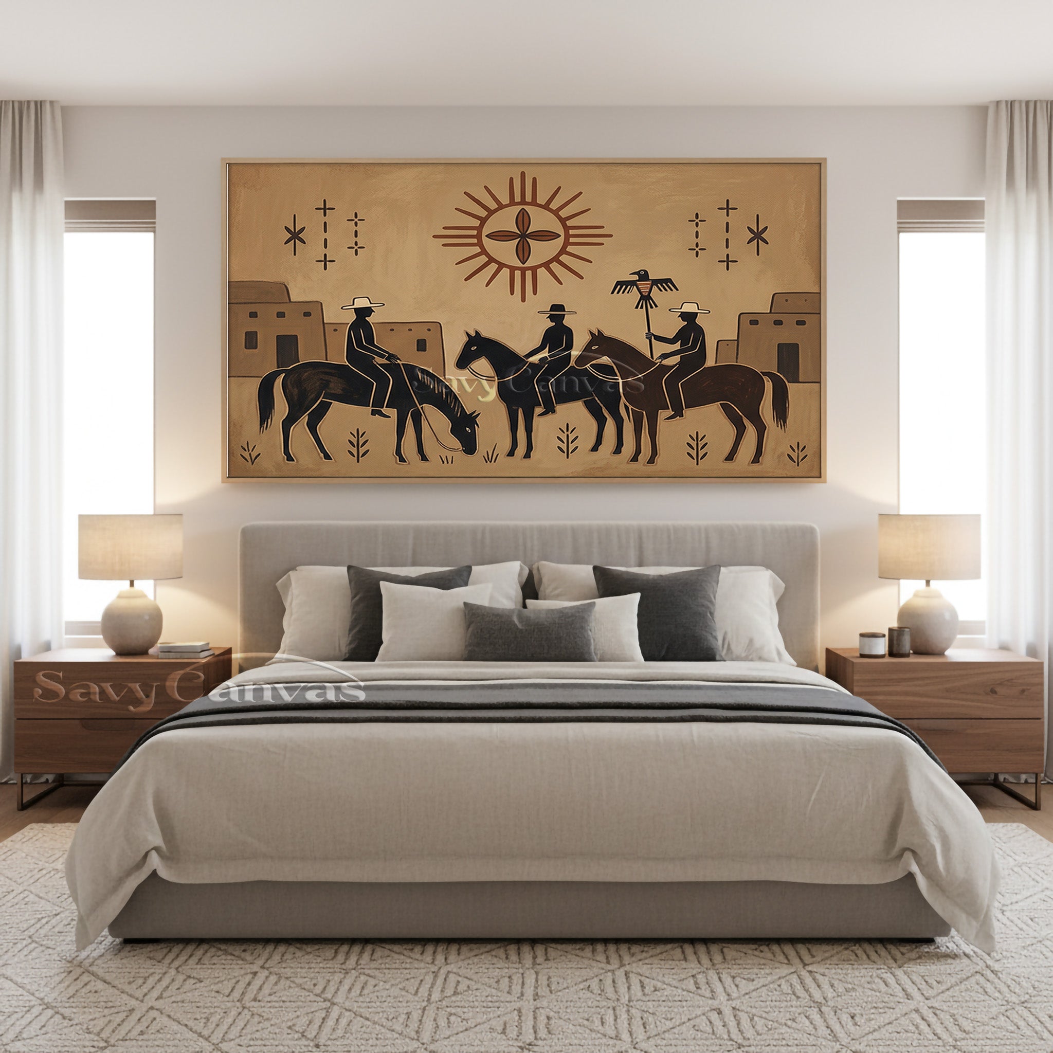 Southwestern Pueblo Wall Art - Hand-Painted Native Style Oil Painting #SS 036