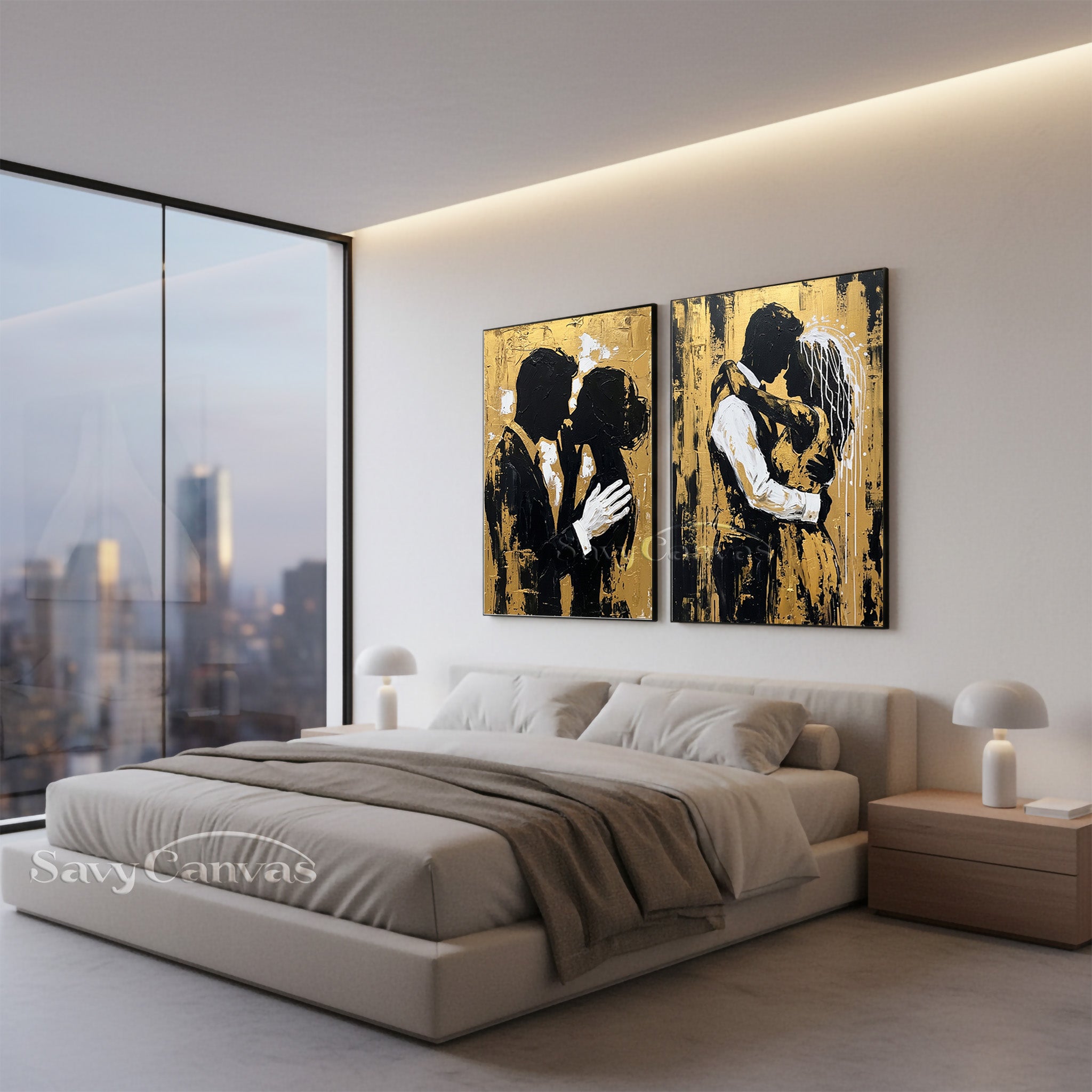 Modern Black and Gold Silhouette Canvas Art - Luxury 2-Piece Set #SS 055