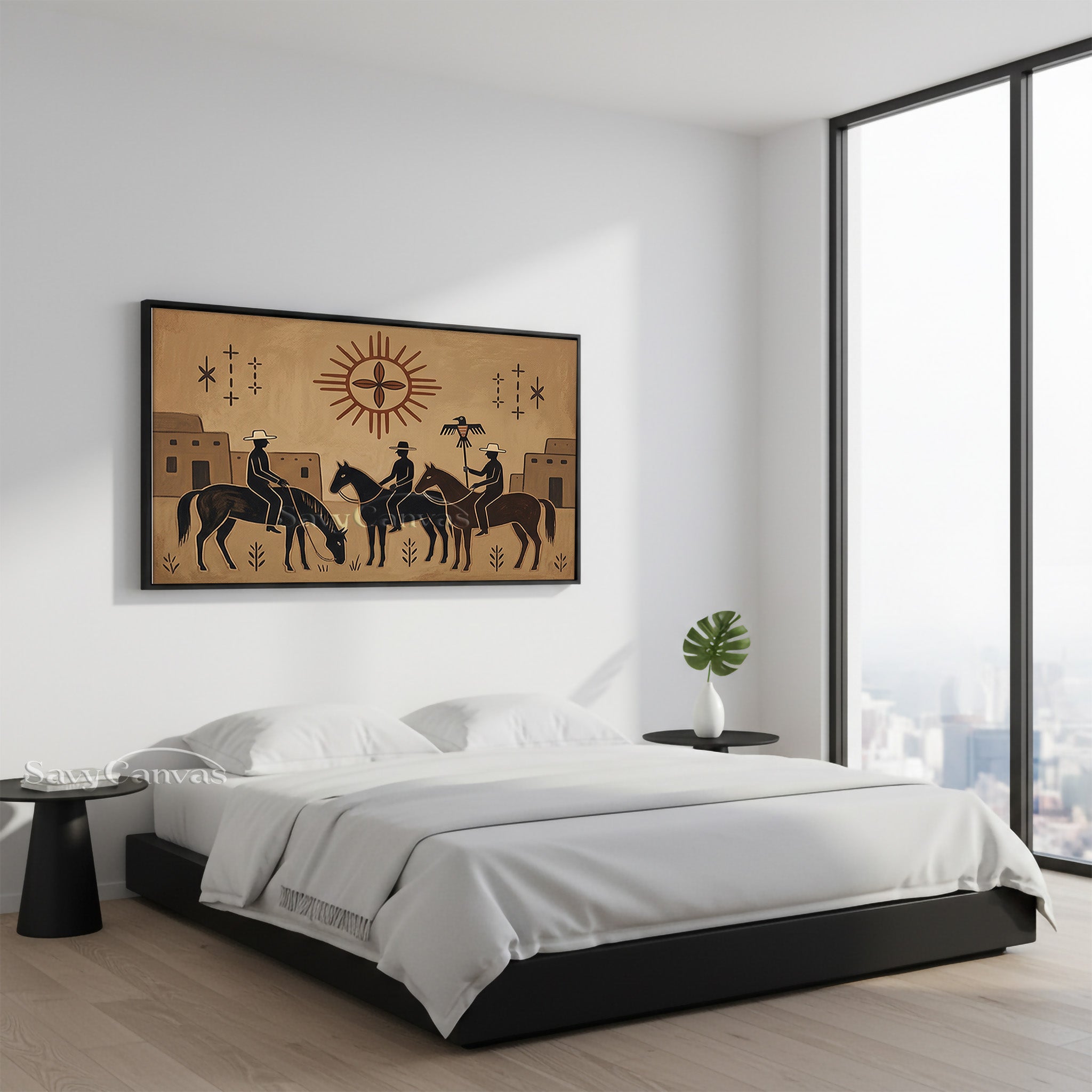 Southwestern Pueblo Wall Art - Hand-Painted Native Style Oil Painting #SS 036