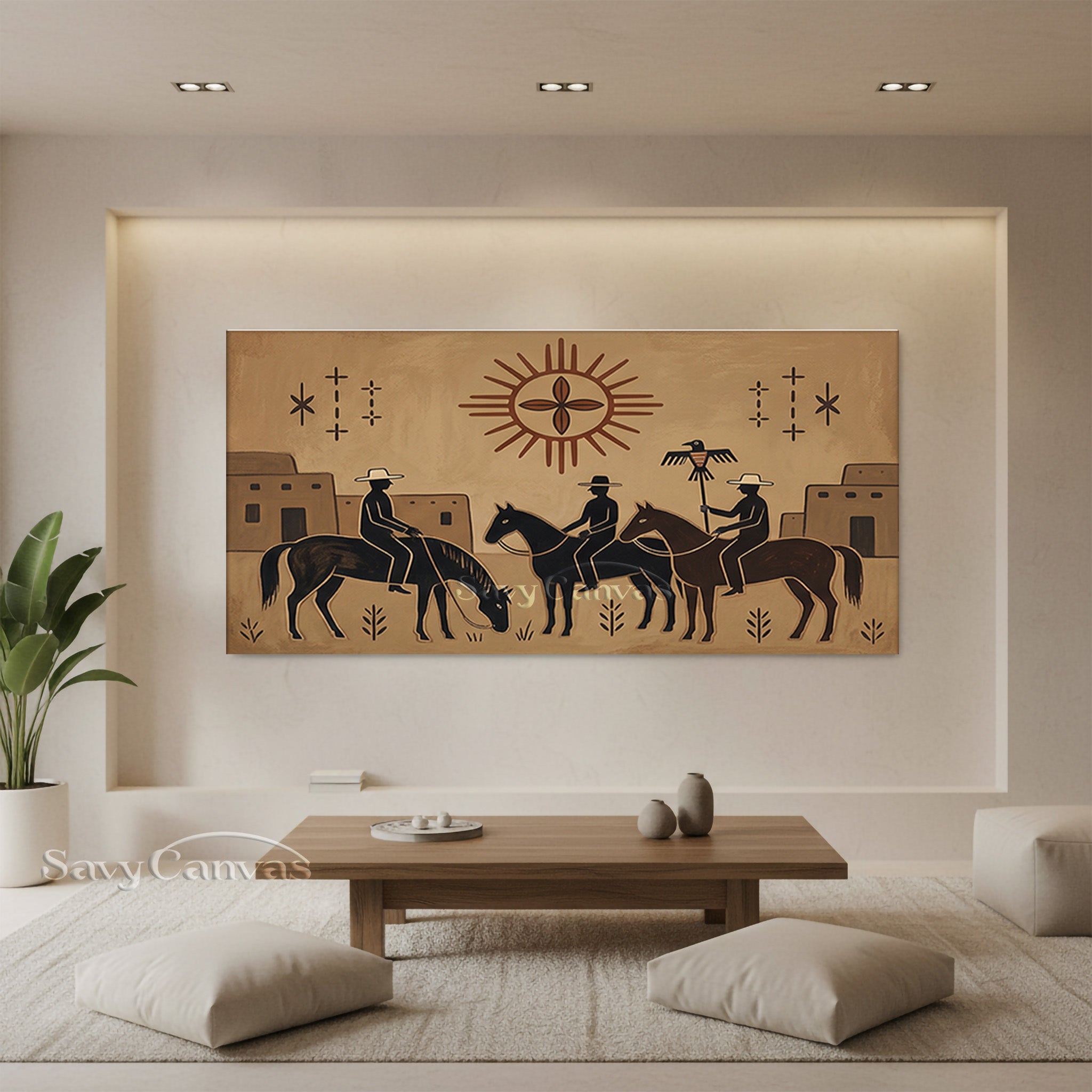 Southwestern Pueblo Wall Art - Hand-Painted Native Style Oil Painting #SS 036