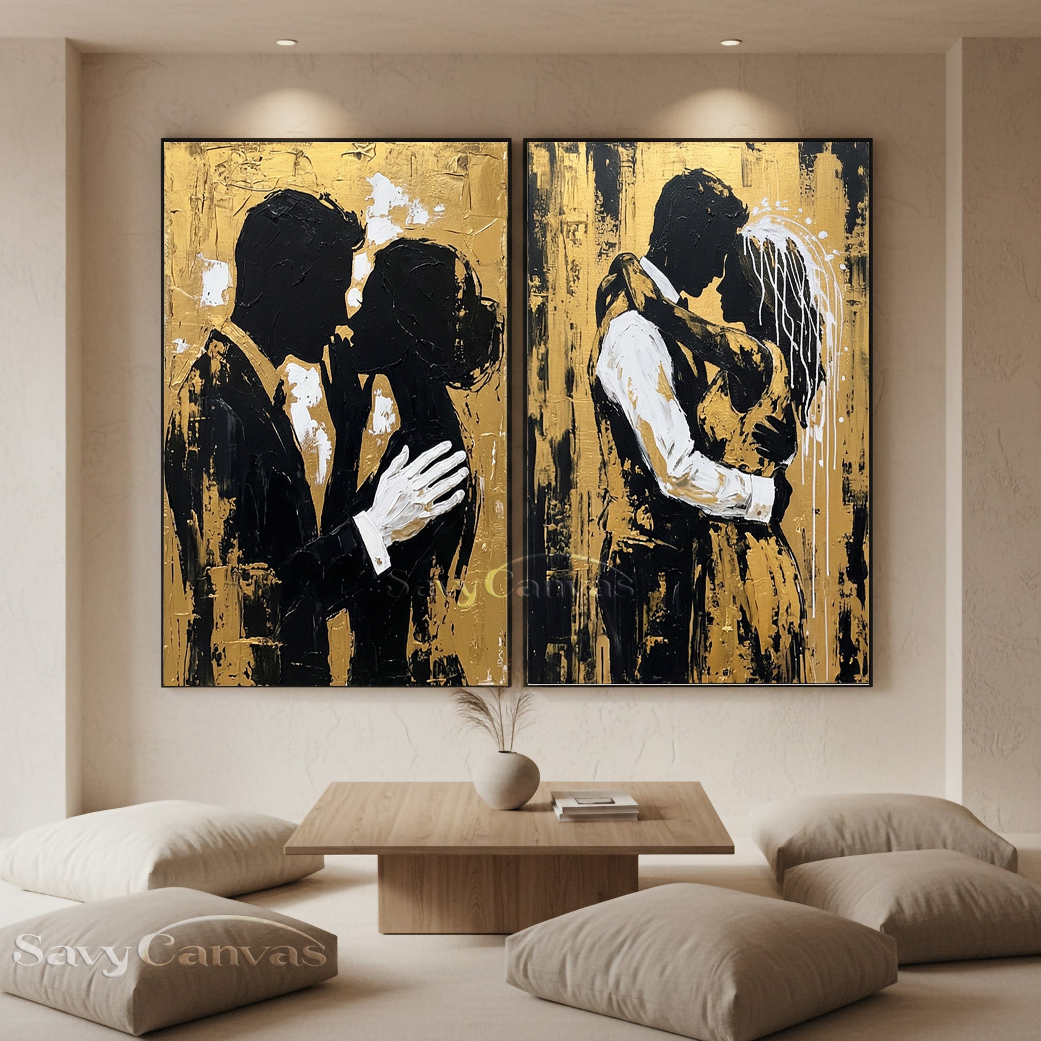 Modern Black and Gold Silhouette Canvas Art - Luxury 2-Piece Set #SS 055