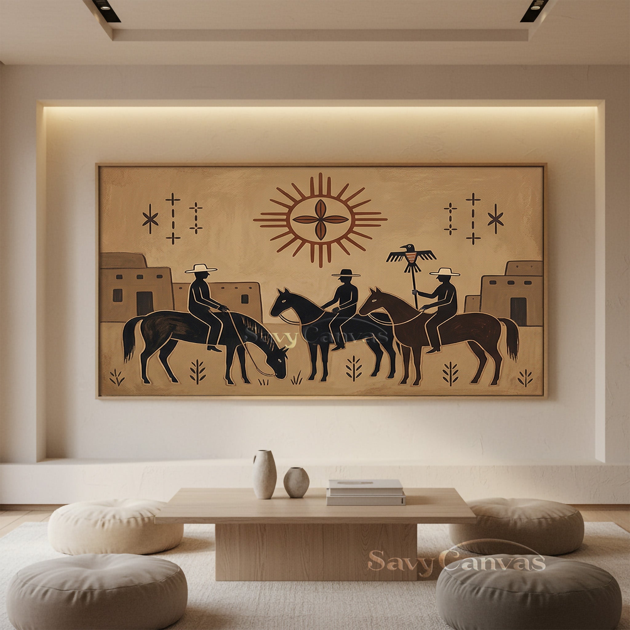 Southwestern Pueblo Wall Art - Hand-Painted Native Style Oil Painting #SS 036