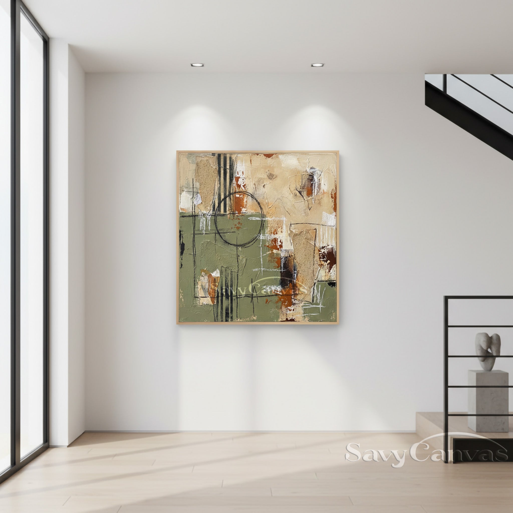 Rustic Minimalist Abstract Canvas Painting - Sage & Terracotta #SS 019