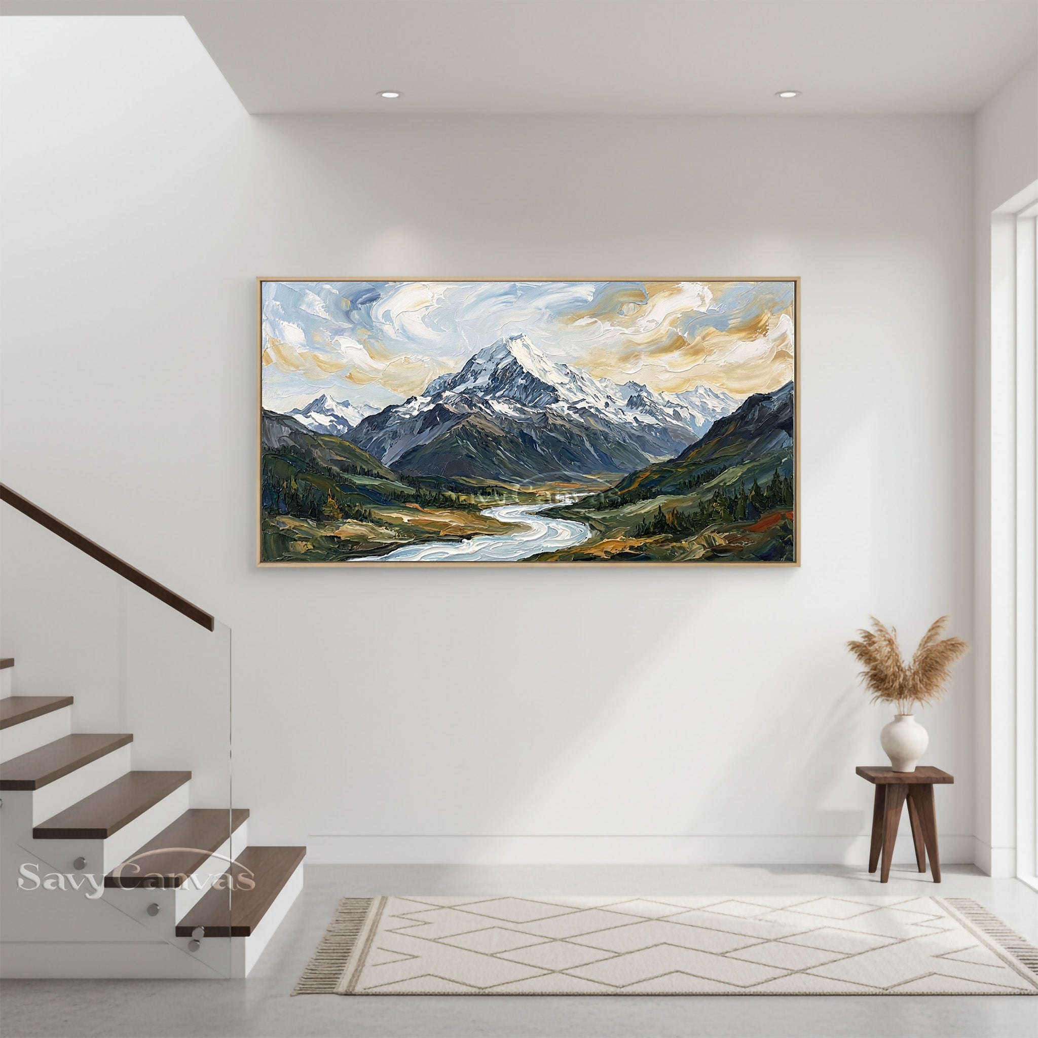 Snow Mountain & Winding River Impasto Oil Painting Wall Art #SS 033
