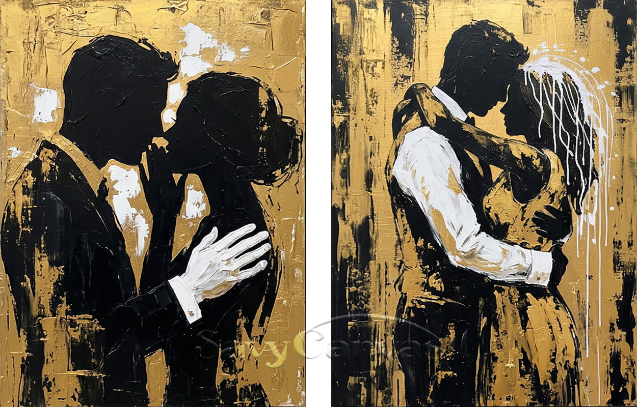 Modern Black and Gold Silhouette Canvas Art - Luxury 2-Piece Set #SS 055
