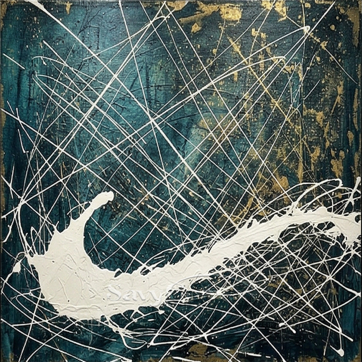 Teal & Gold Statement Piece | Vibrant Modern Abstract Wall Decor #JJ 448