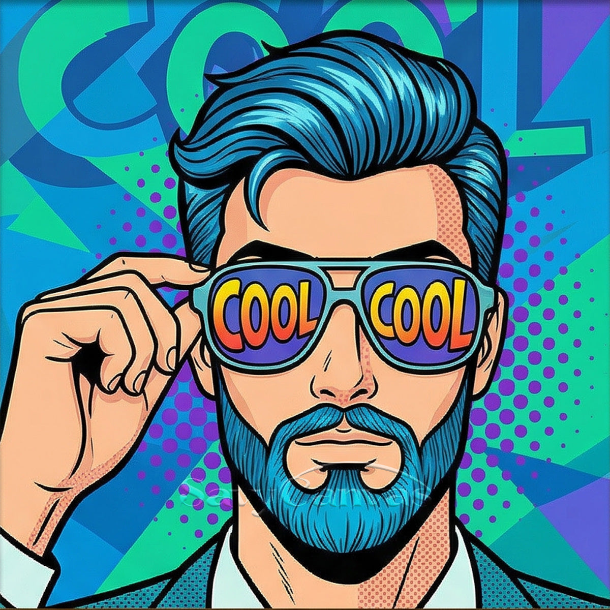Modern Pop Art Oil Painting - Cool Man with Sunglasses #SS 047