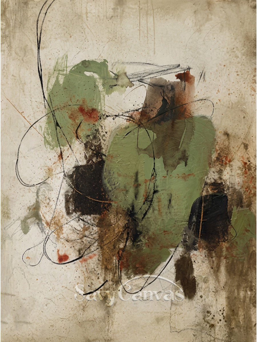 Large Vertical Green Abstract Painting for Living Room | Foyer Art